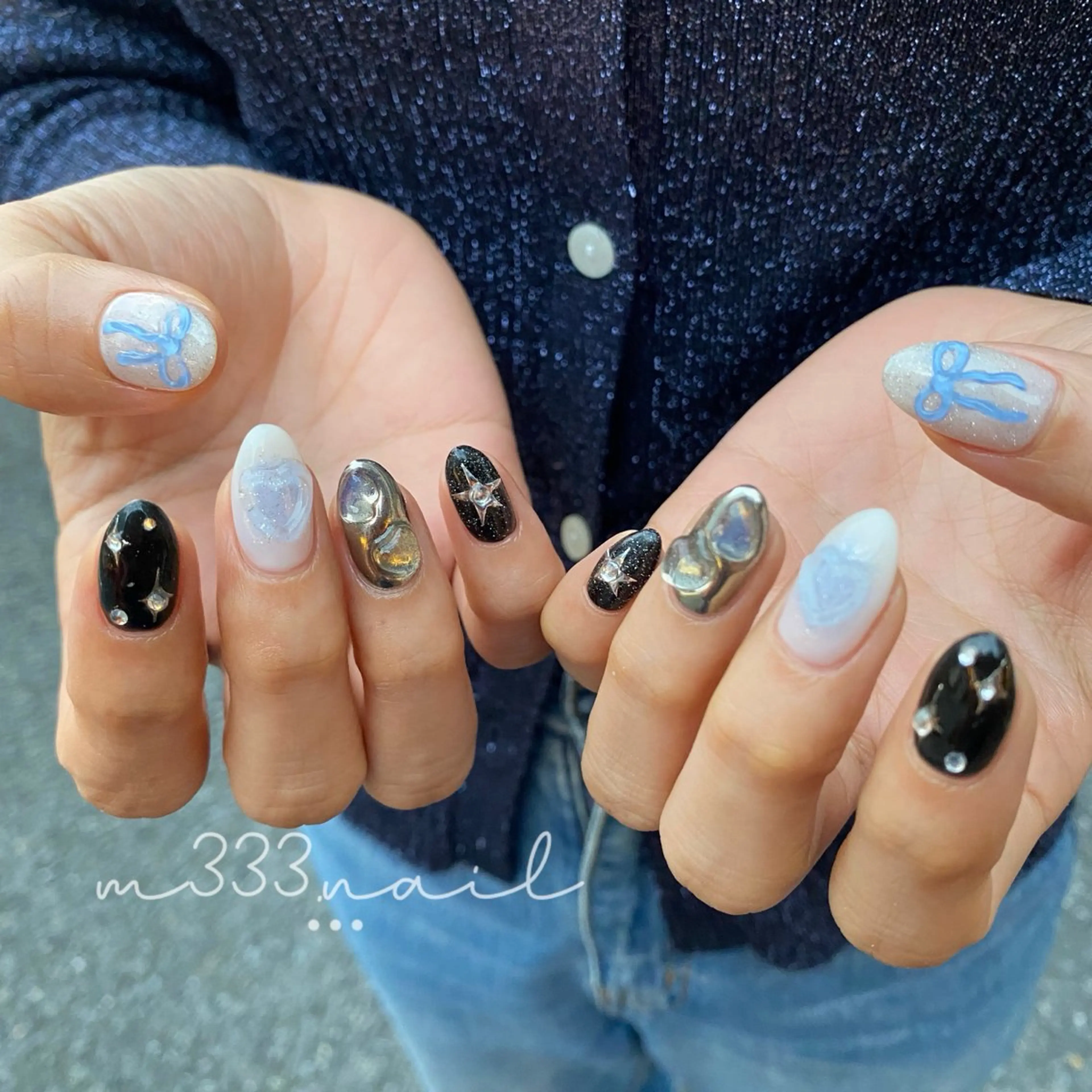 ネイル リボン ハンドネイル hair  MILE.所属・MILE. mukonosouのネイルデザイン