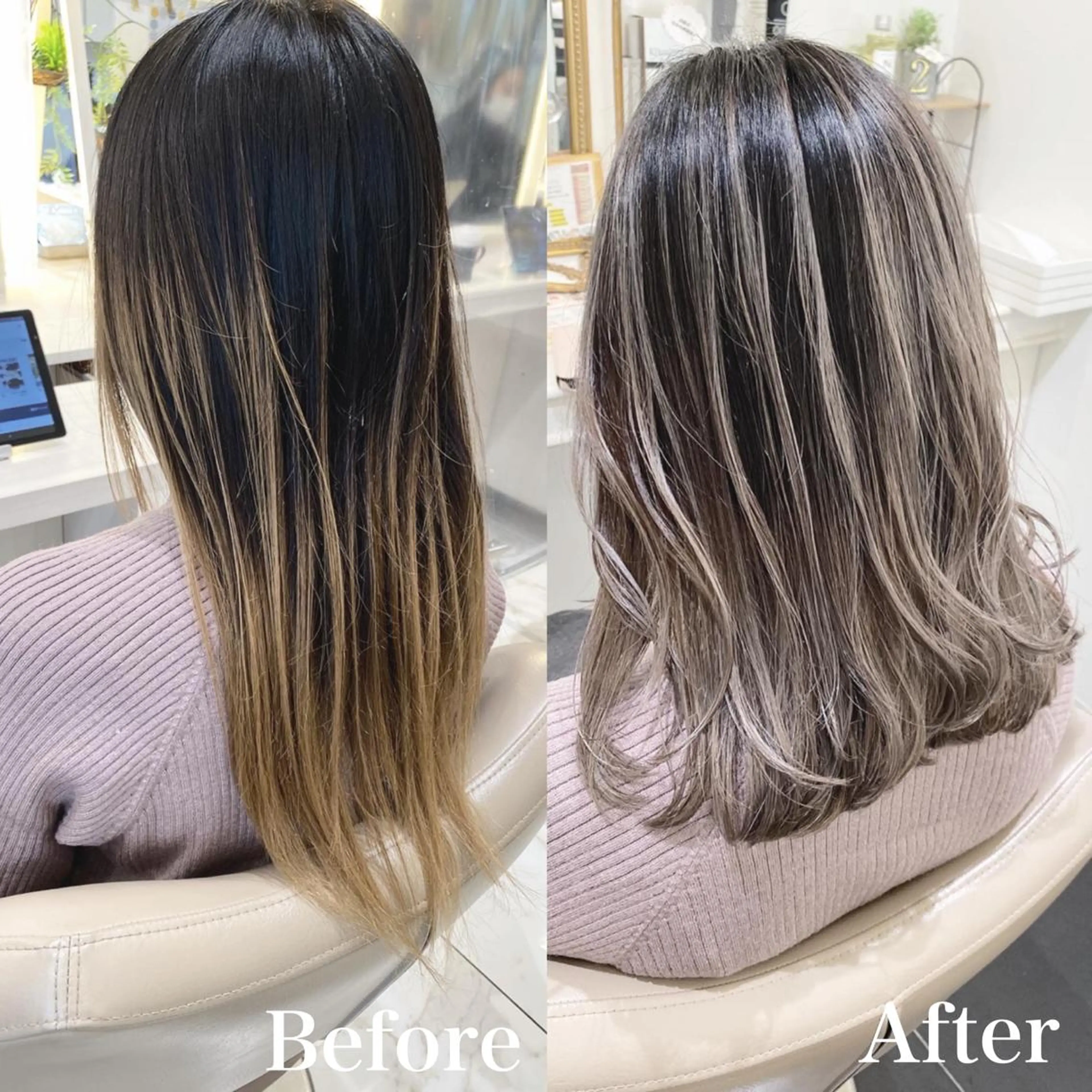 セミロング カラー バレイヤージュ 髪質改善 レイヤーカット カット ヘアカラー トリートメント 山崎俊輔/髪質改善 /バレイヤージュのヘアスタイル