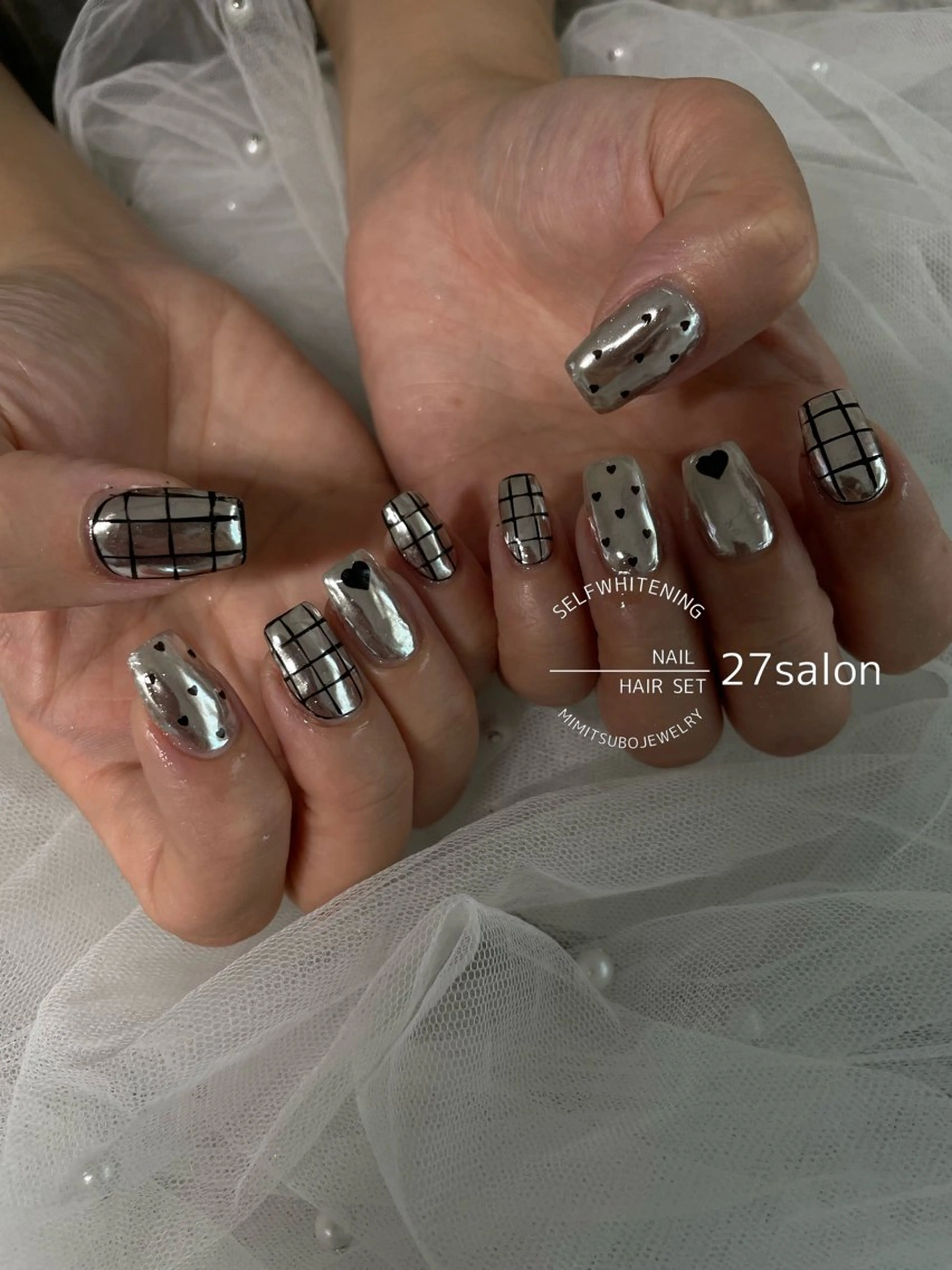 ネイル ハート シルバー ハンドネイル 27salon yuinaのネイルデザイン