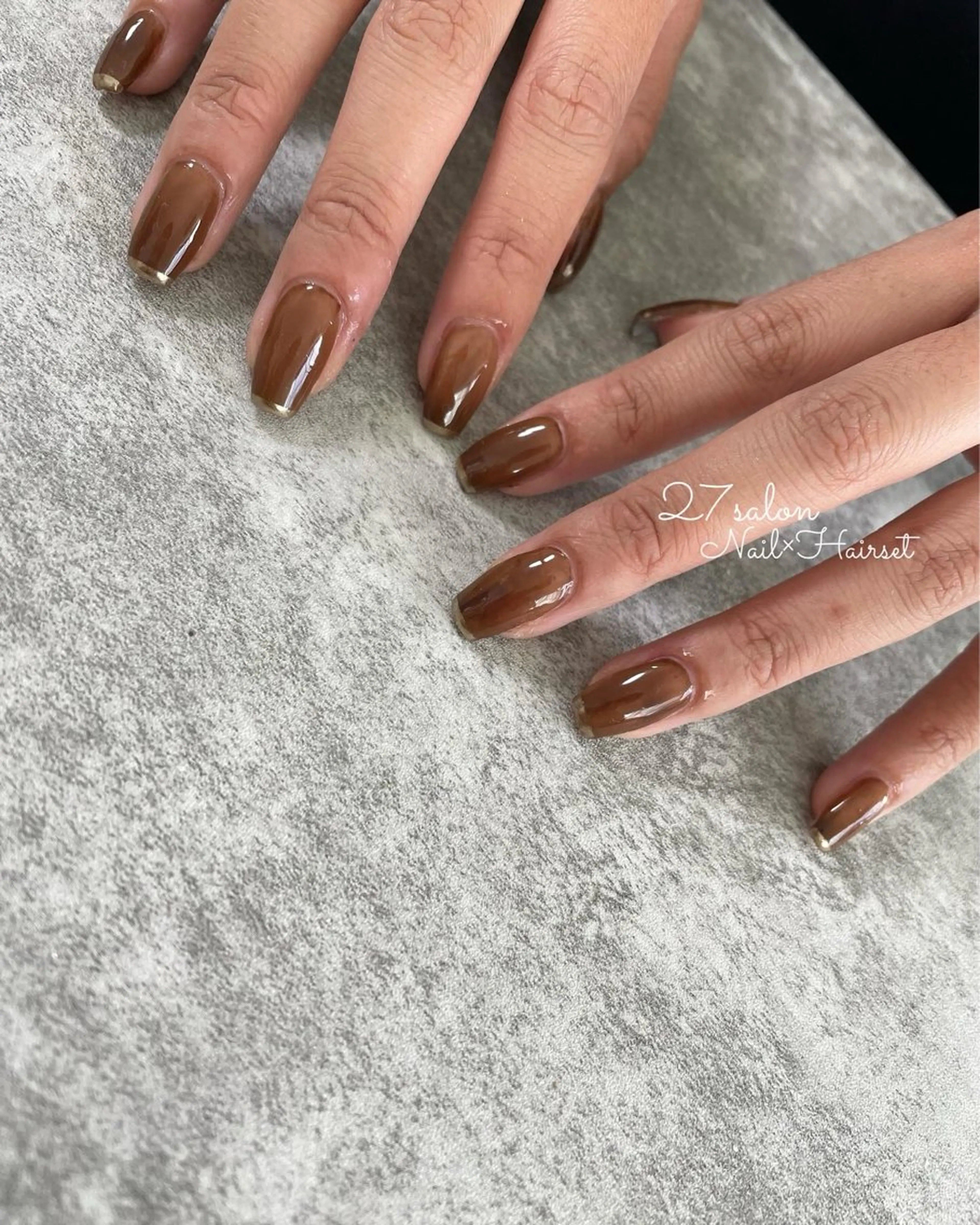 ネイル ブラウン ミラーネイル 27salon yuinaのネイルデザイン