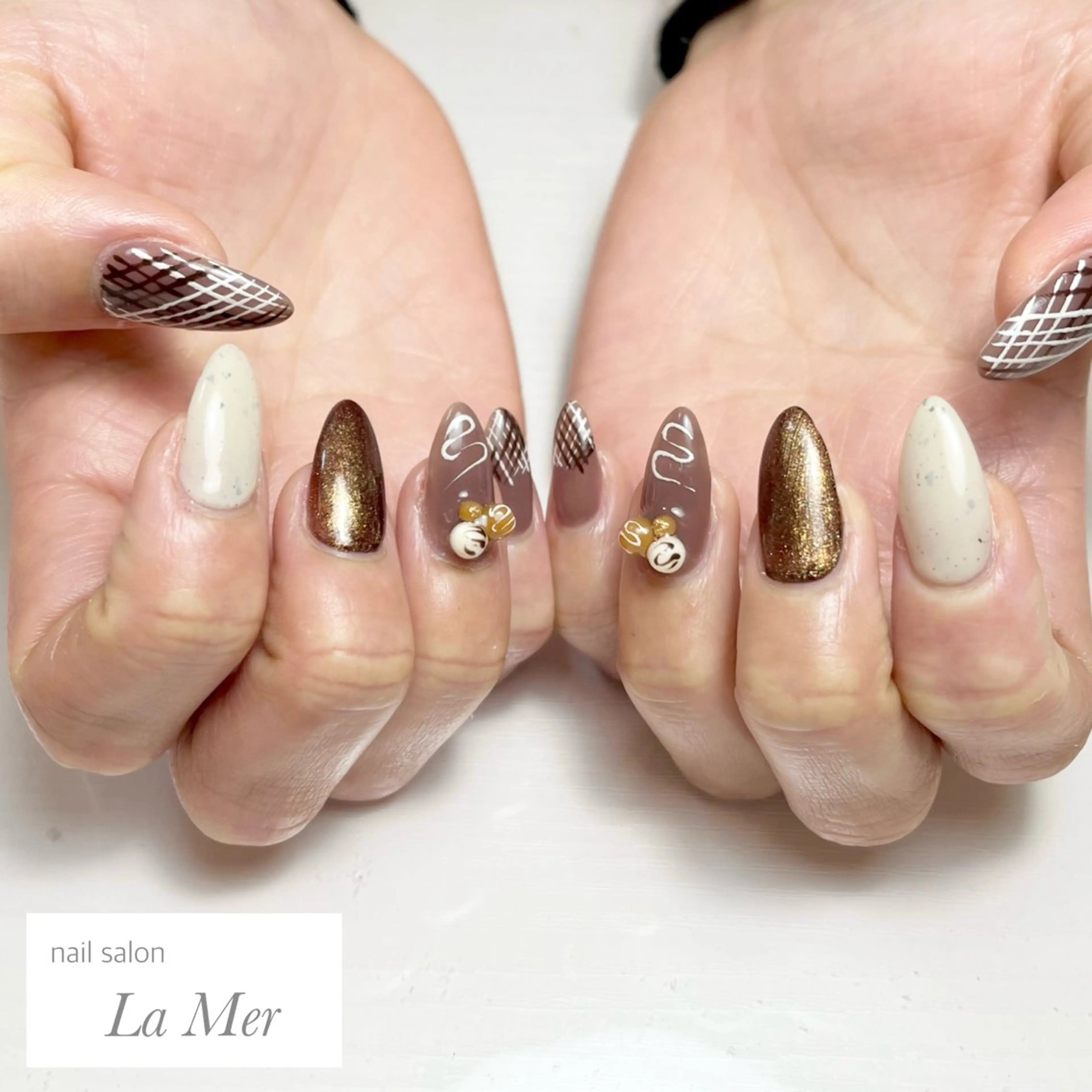 ネイル ブラウン ネイルチップ バレンタイン 冬ネイル ハンドネイル nailsalon La Merのネイルデザイン