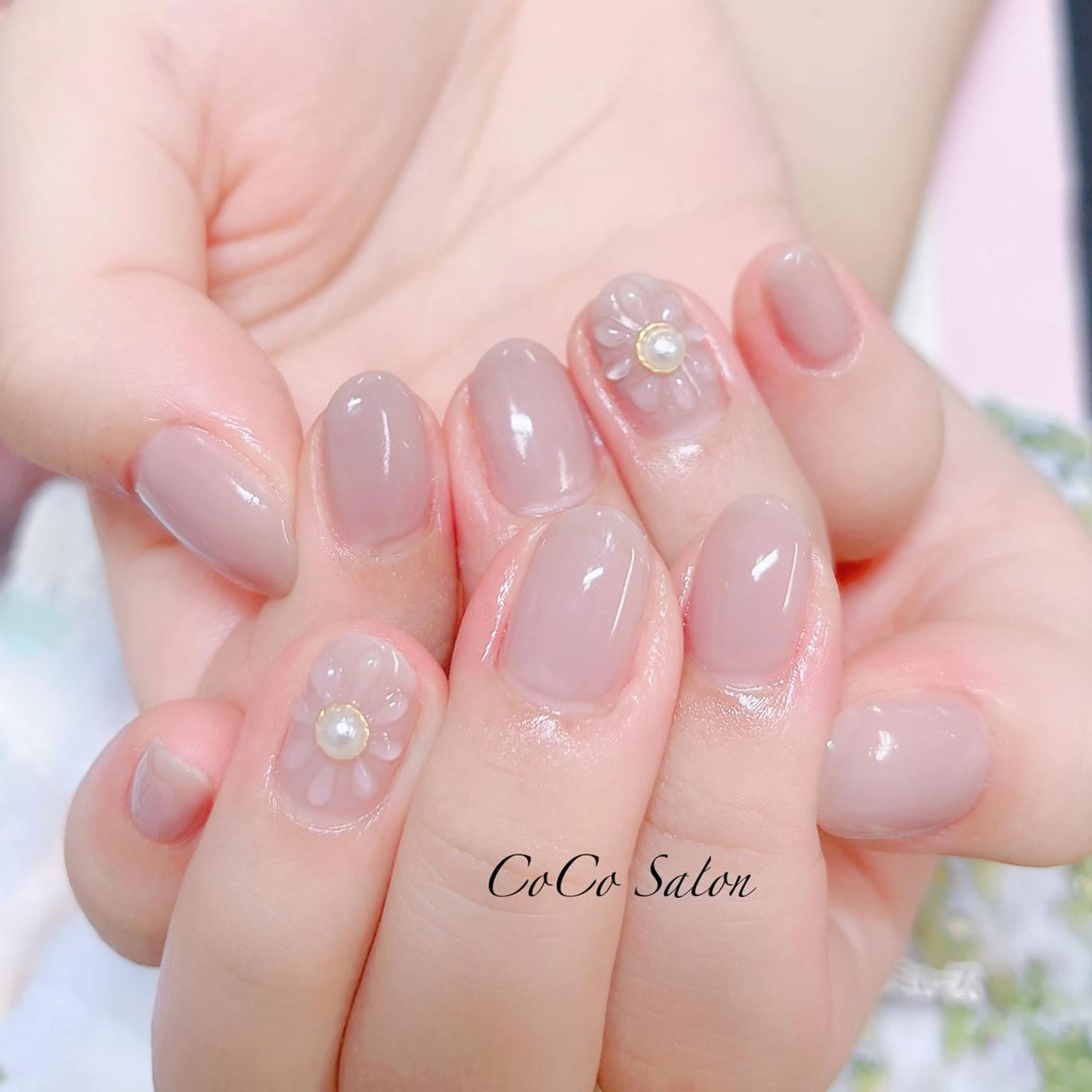 ネイル 成人式 長さ出し フラワーネイル ジェルネイル 氷ネイル・うるうるネイル ハンドネイル CoCoSalon ネイル/まつ毛予約のネイルデザイン