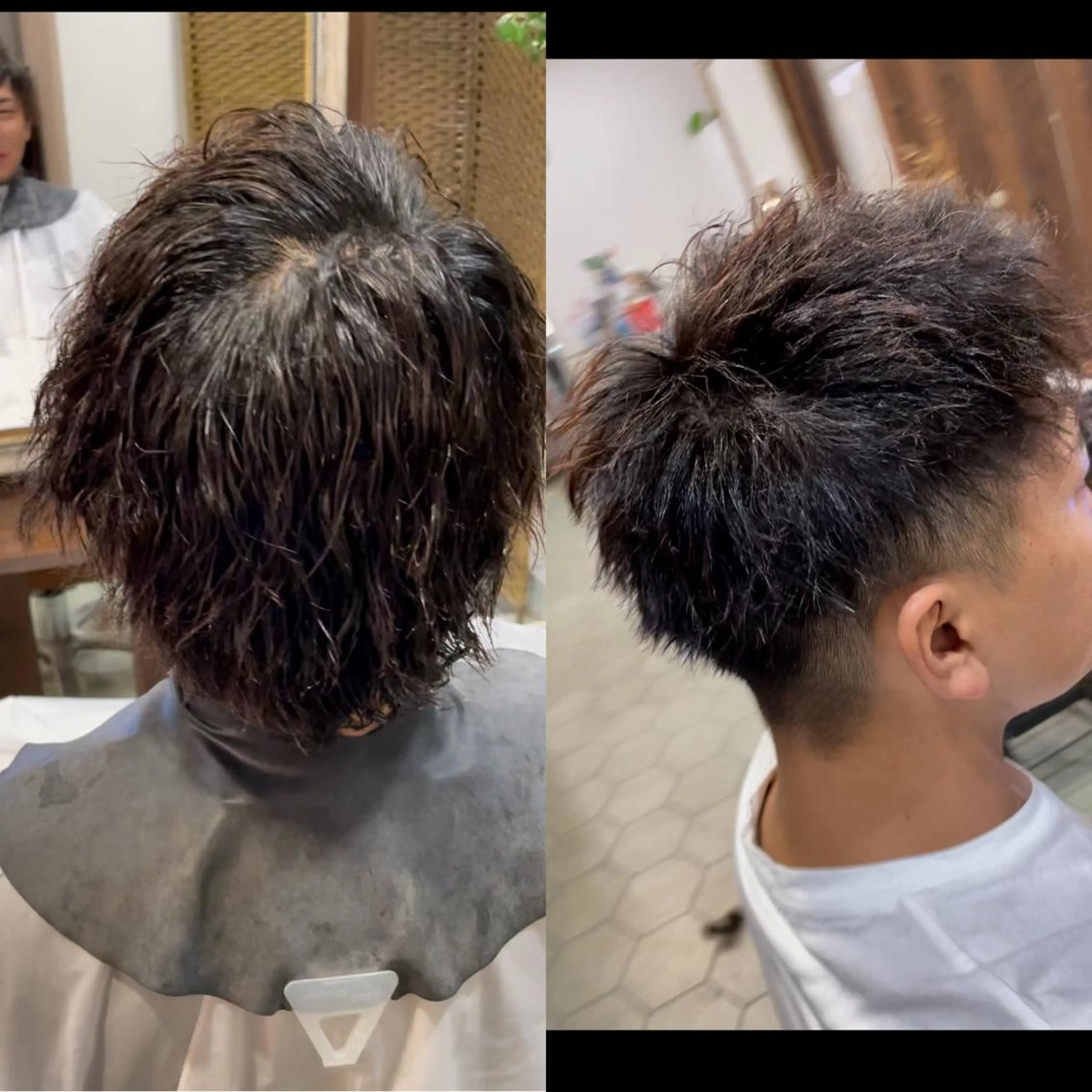 ショート パーマ メンズ フェードカット メンズメッシュ メンズパーマ スキンフェード スパイラルパーマ カット パーマ ヘアセット share salon　SCENA所属・堤太志 メンズパーマ特化のヘアスタイル