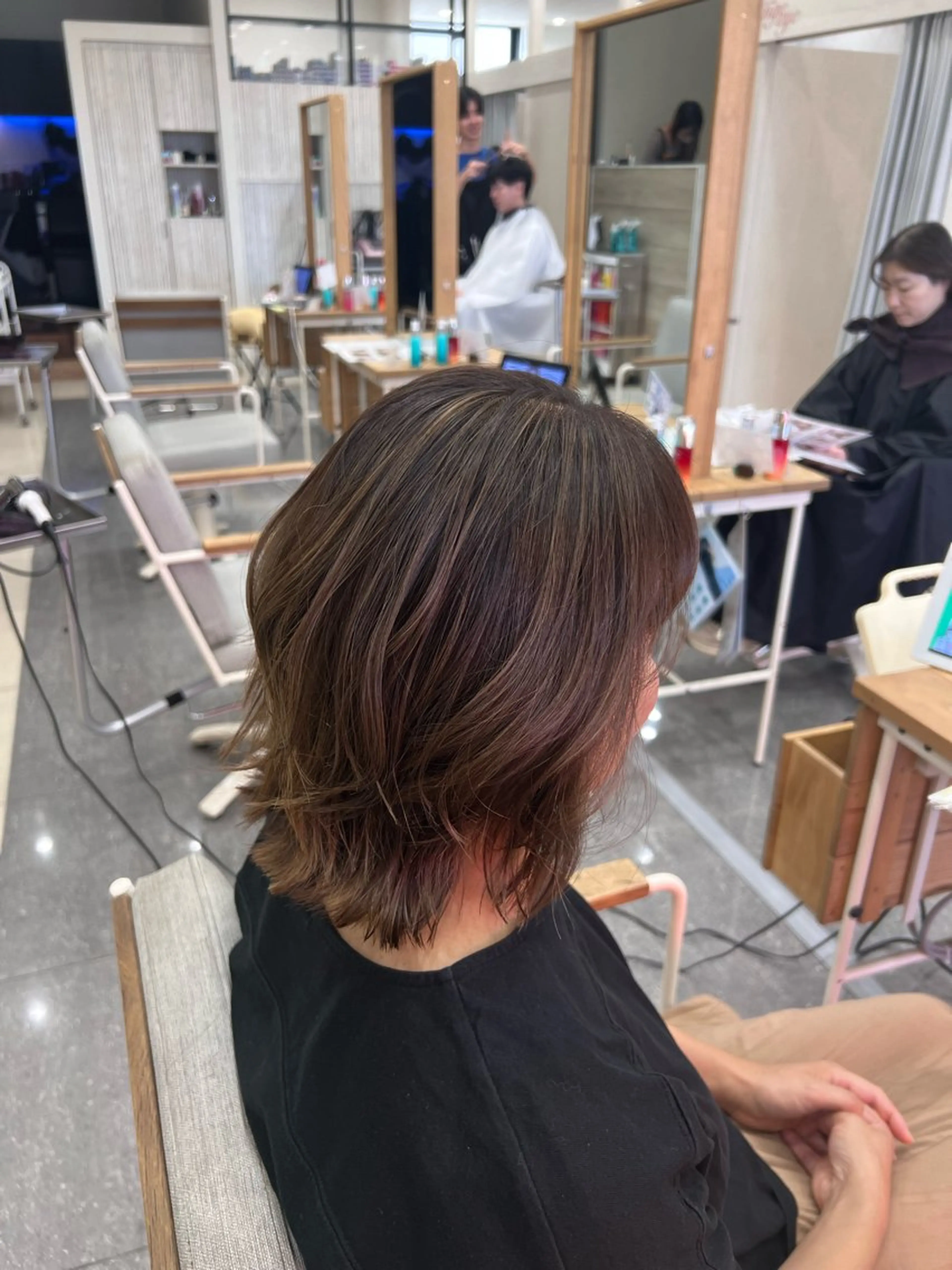 ミディアム カラー ハイライトカラー ハイライト ヘアカラー 太白区白髪ぼかし/ ボブカット/千葉達人のヘアスタイル