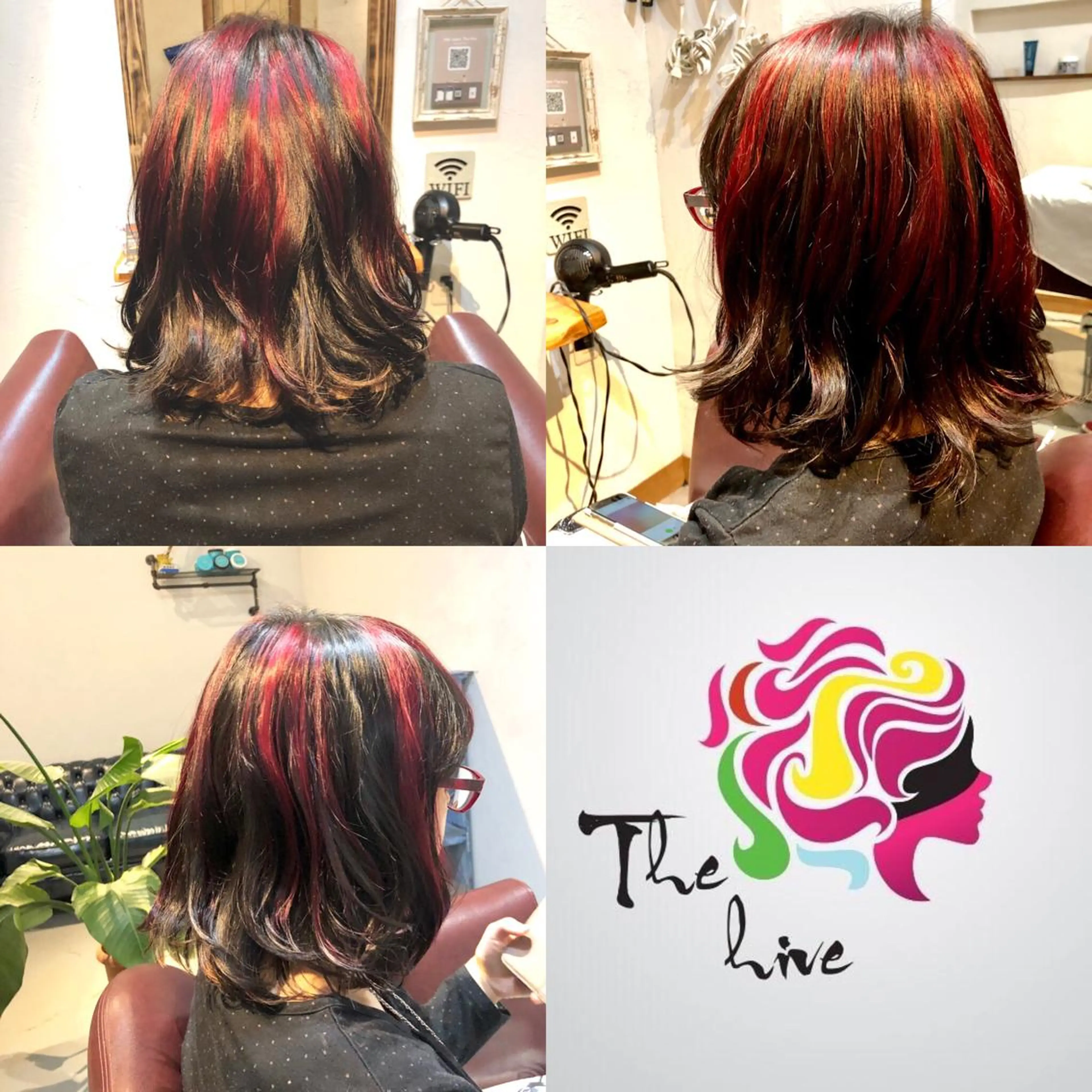 ミディアム カラー ハイライトカラー レッドカラー ハイライト Hair salon The  hiveのヘアスタイル