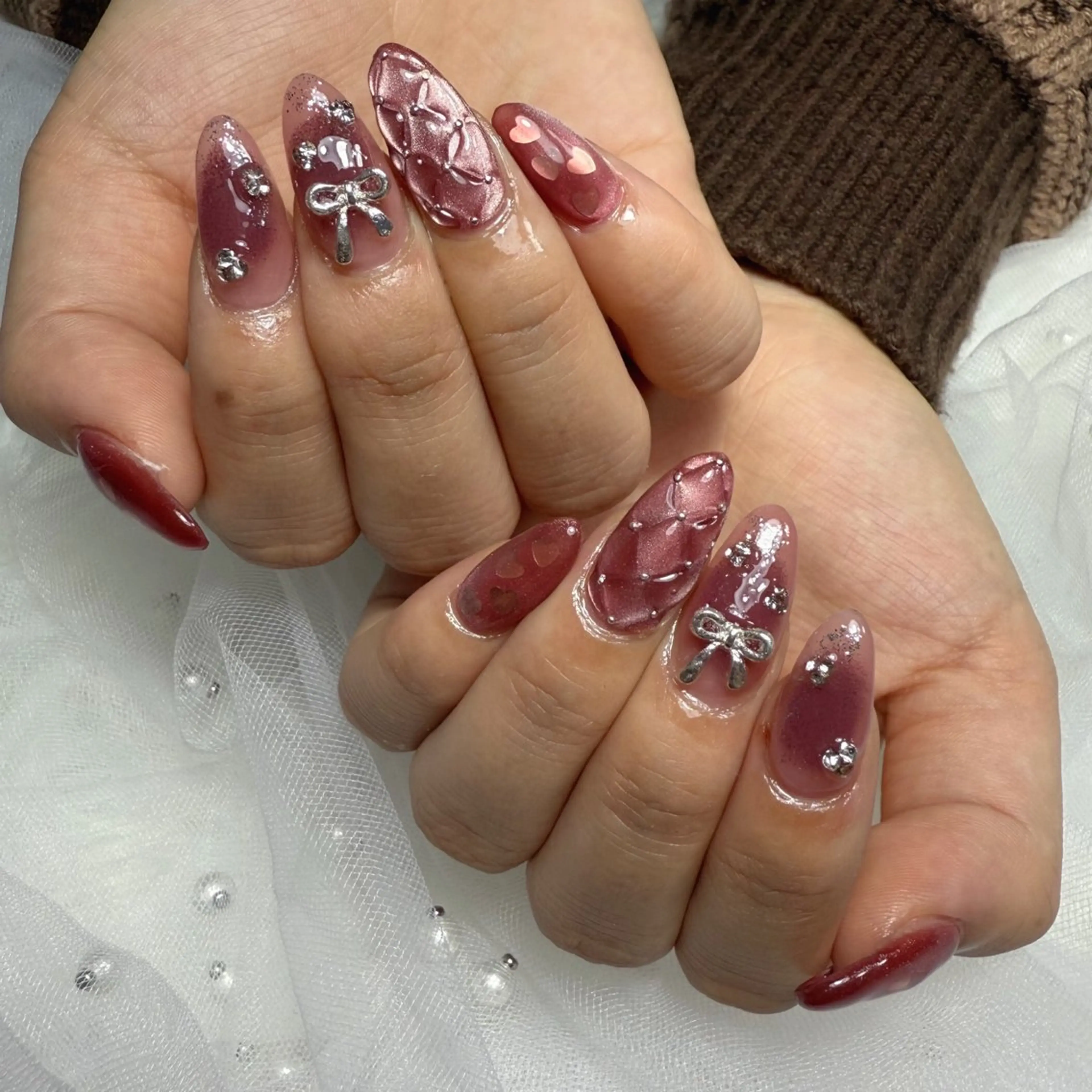 ネイル 長さ出し ハート ハンドネイル L'ino nailのネイルデザイン