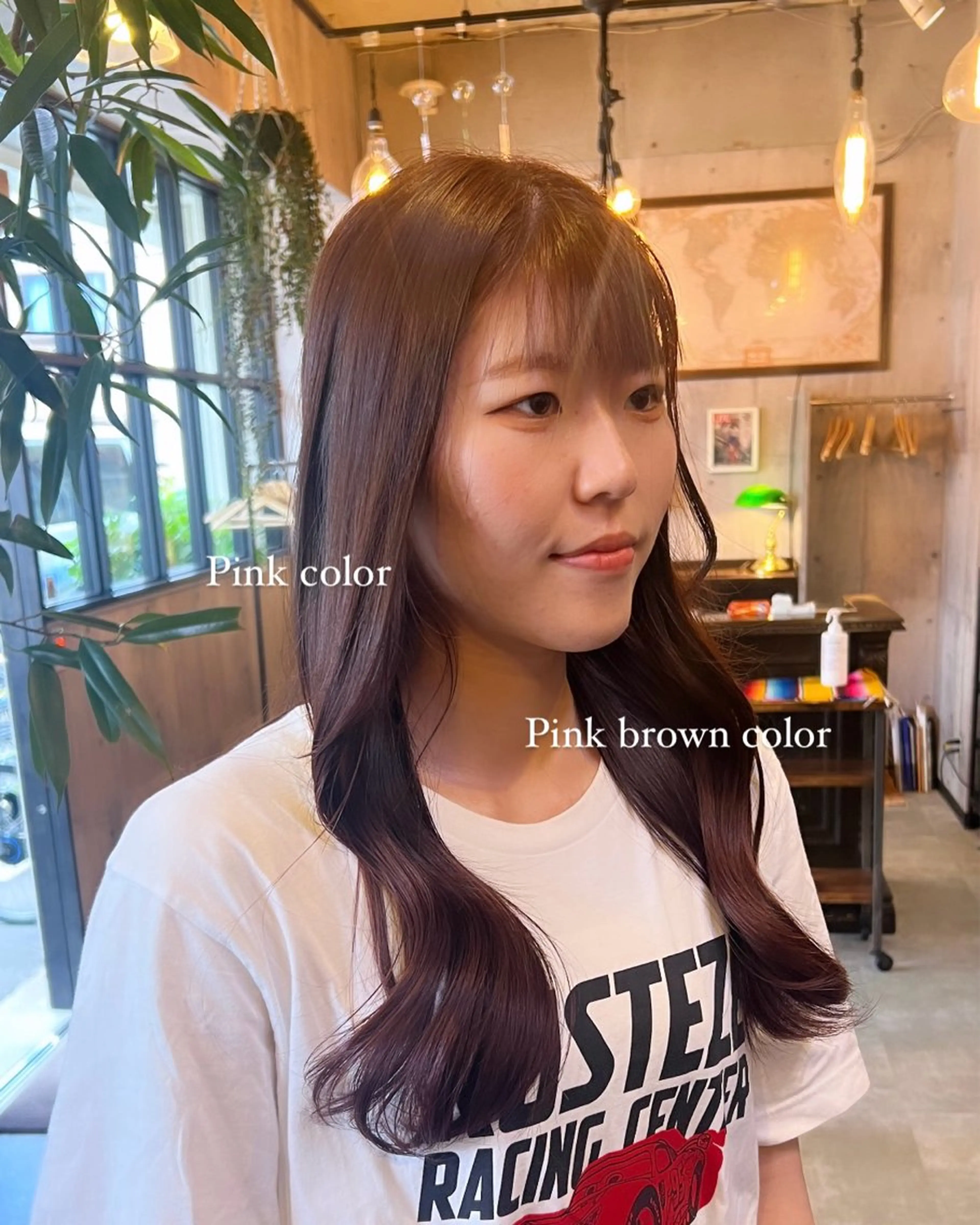セミロング カラー ブラウンカラー ピンクカラー ピンクブラウン ヘアカラー トリートメント ヘッドスパ 艶ベージュカラー naoki.のヘアスタイル