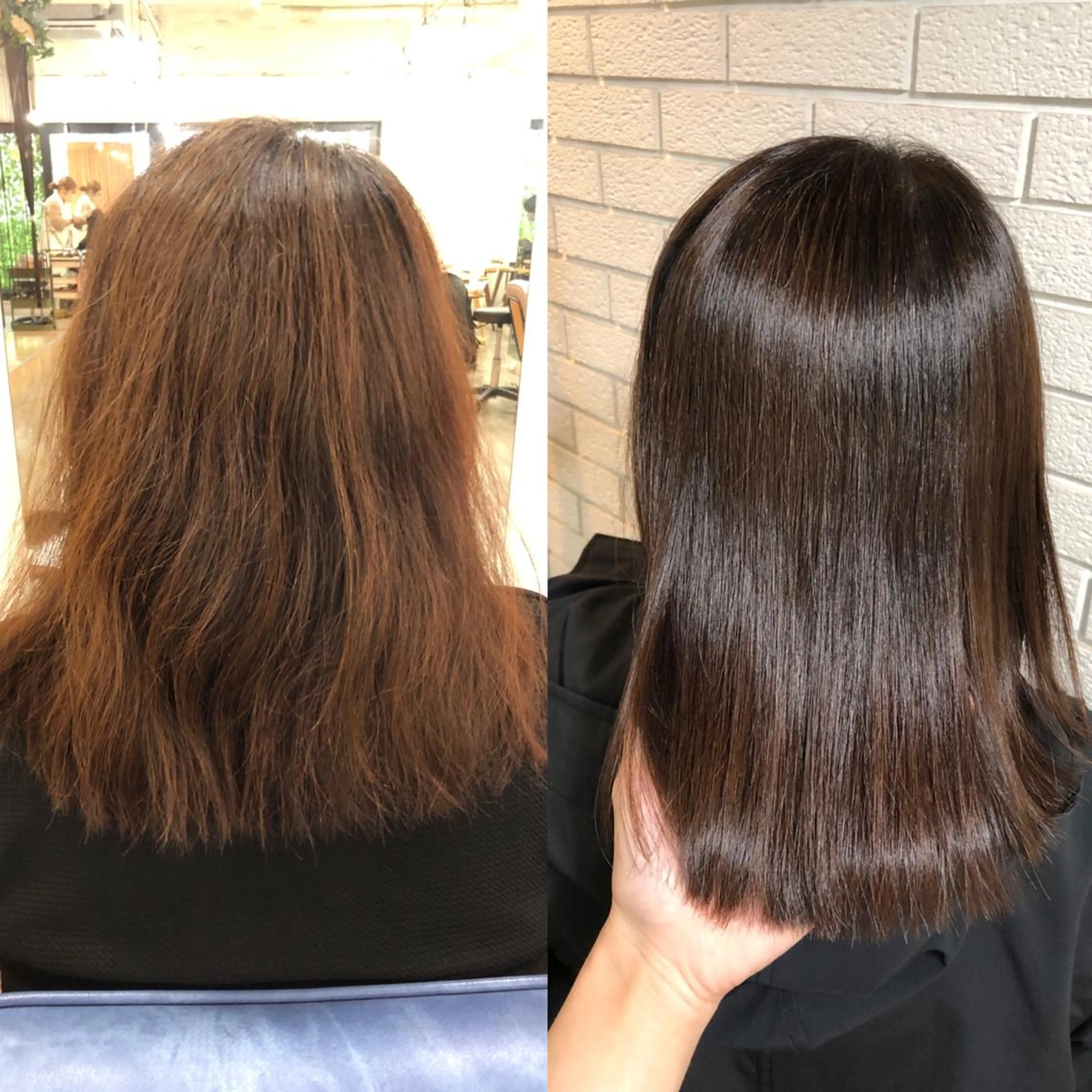 セミロング パーマ 縮毛矯正 艶カラー🩵💛 NANAのヘアスタイル