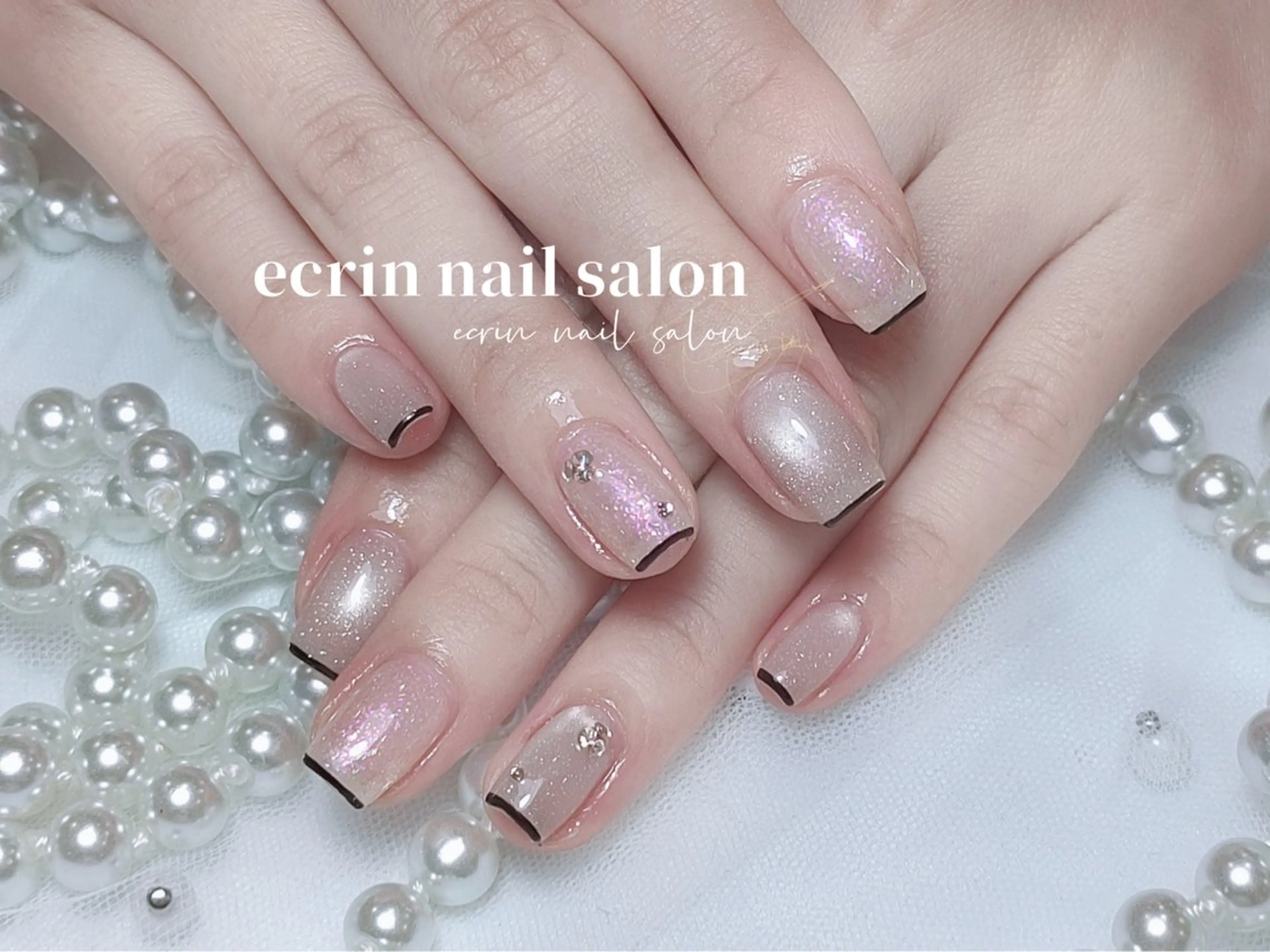 ネイル 桜ネイル フレンチネイル マグネットネイル 持ち込み 春ネイル ハンドネイル ハンドケア ecrin nail 錦糸町(るい)のネイルデザイン