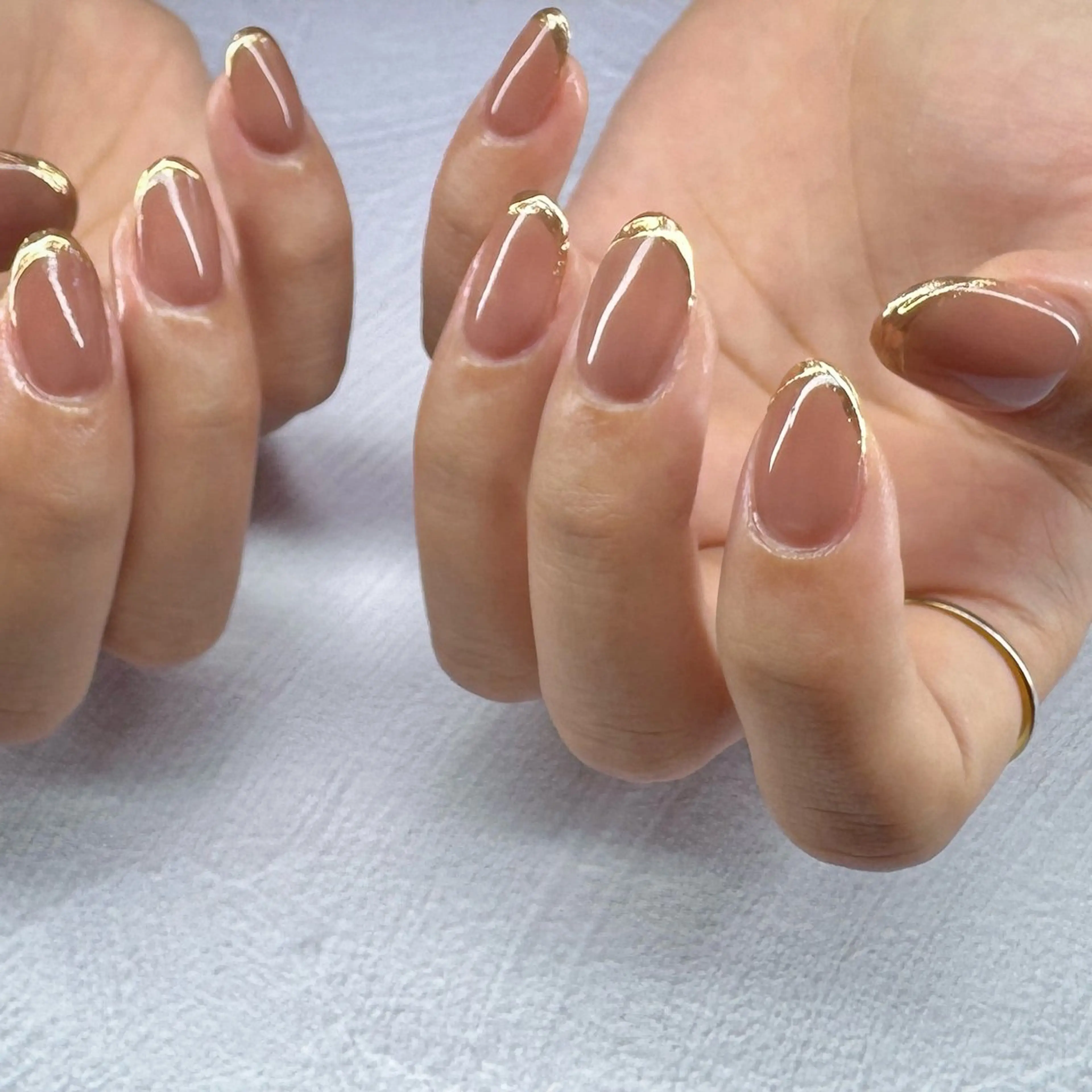 ネイル ブラウン フレンチネイル ゴールド ミラーネイル ハンドネイル pointillé .ayaのネイルデザイン