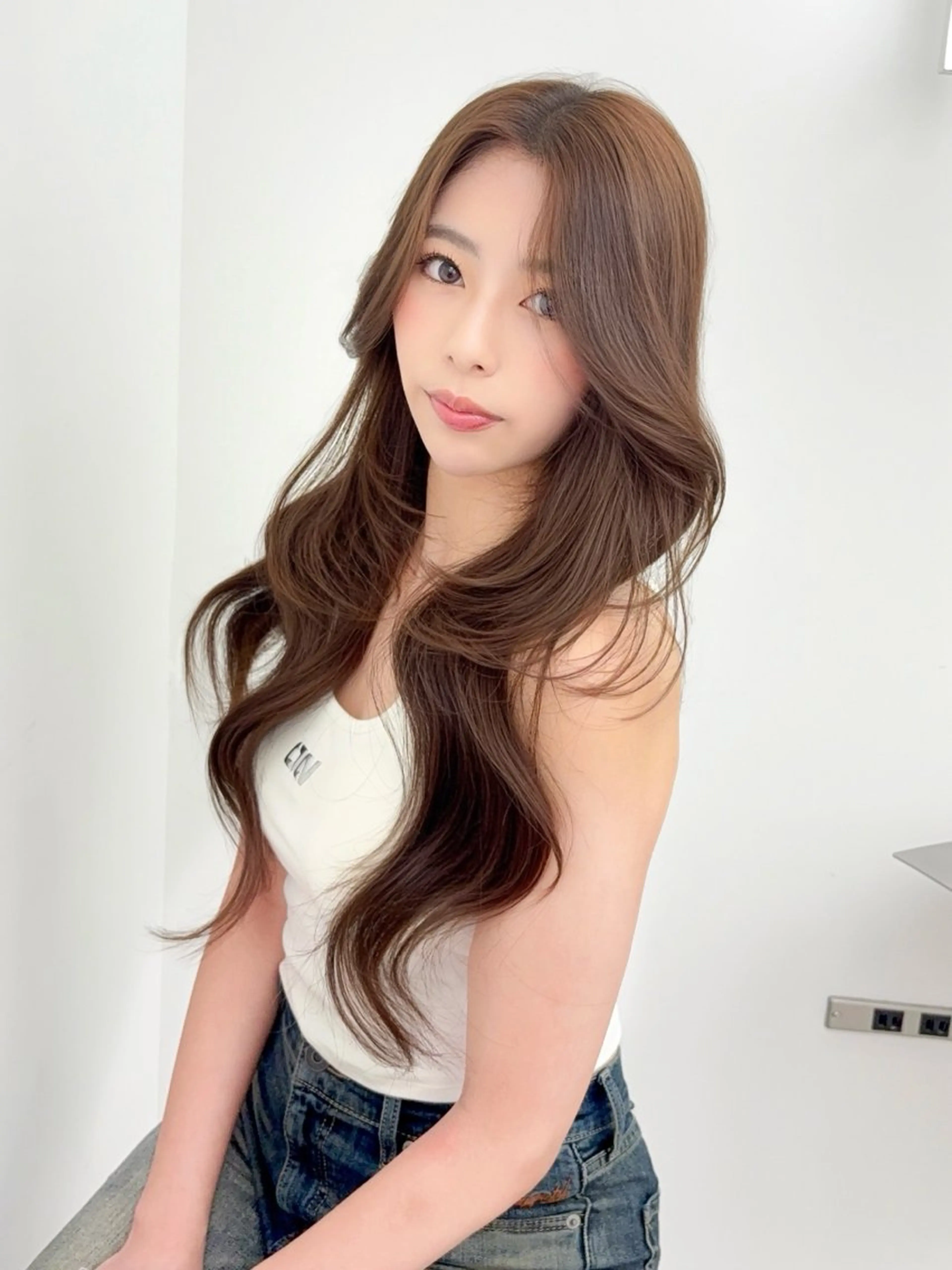 ロング カラー 小顔カット カット ヘアカラー トリートメント 韓国ヘア/レイヤー/ 顔まわり足立遥奈のヘアスタイル