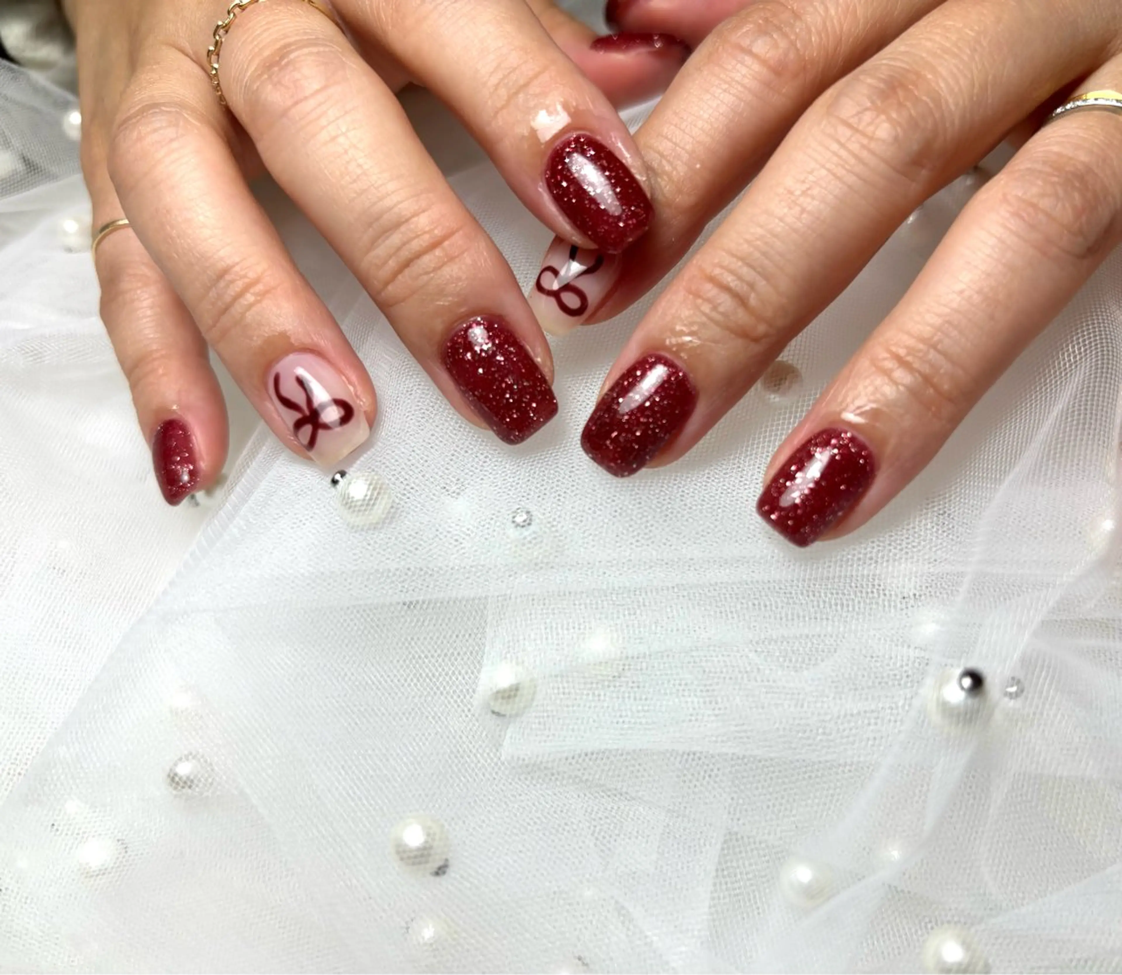 ネイル ボルドー リボン 【Libre】 -ﾘﾌﾞﾚﾈｲﾙ-のネイルデザイン