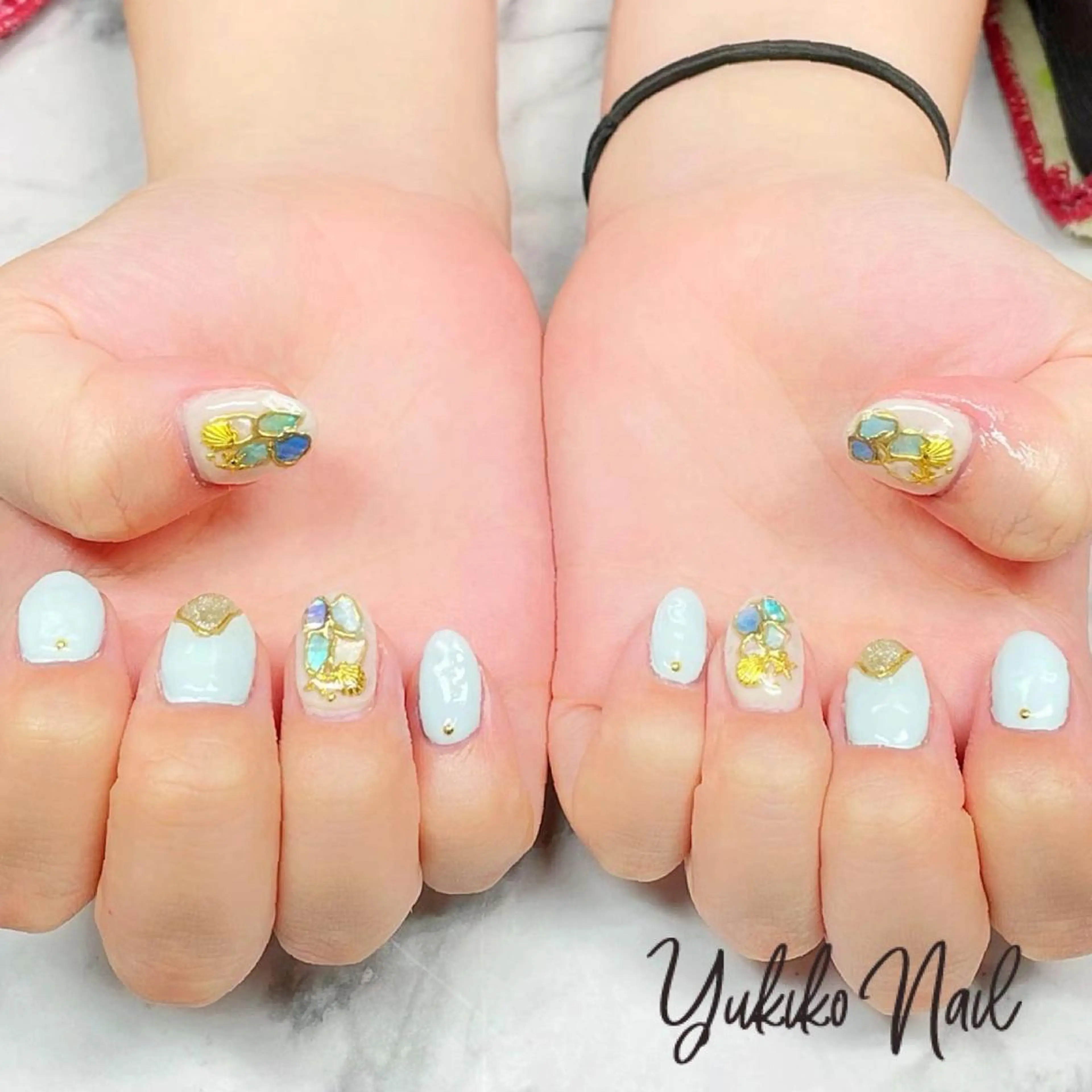 ネイル 水色 ハンドネイル ユキコ ネイルのネイルデザイン