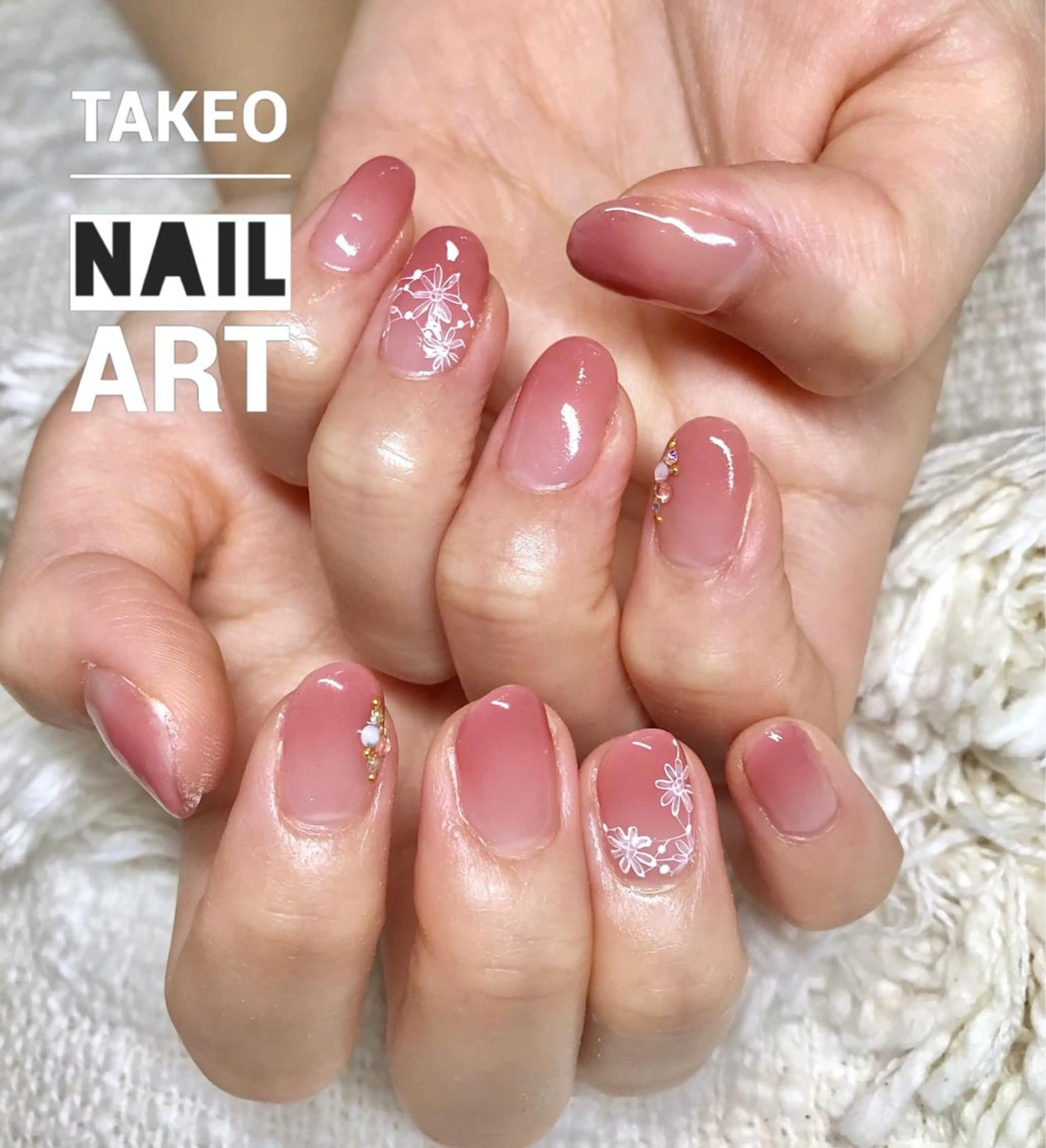 ショート ネイル レース ピンク ハンドネイル ハンドケア nail&eye Aoのマツエク・マツパデザイン