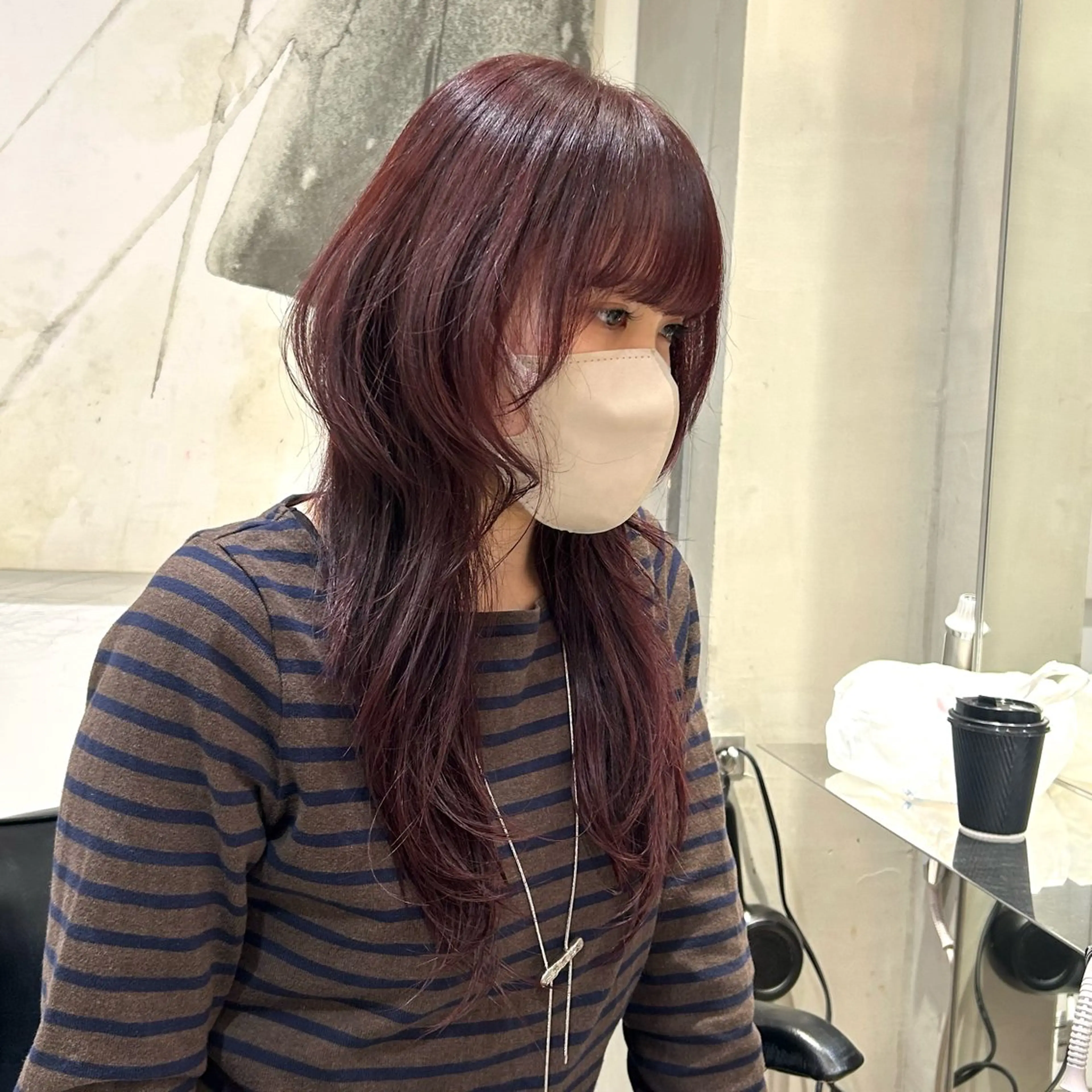 ロング カラー ハッシュカット 韓国風ヘア 似合わせカット 小顔カット カット ヘアカラー ︎︎🌟韓国艶カラー ︎🌟璃奈 (ﾘﾅ)のヘアスタイル