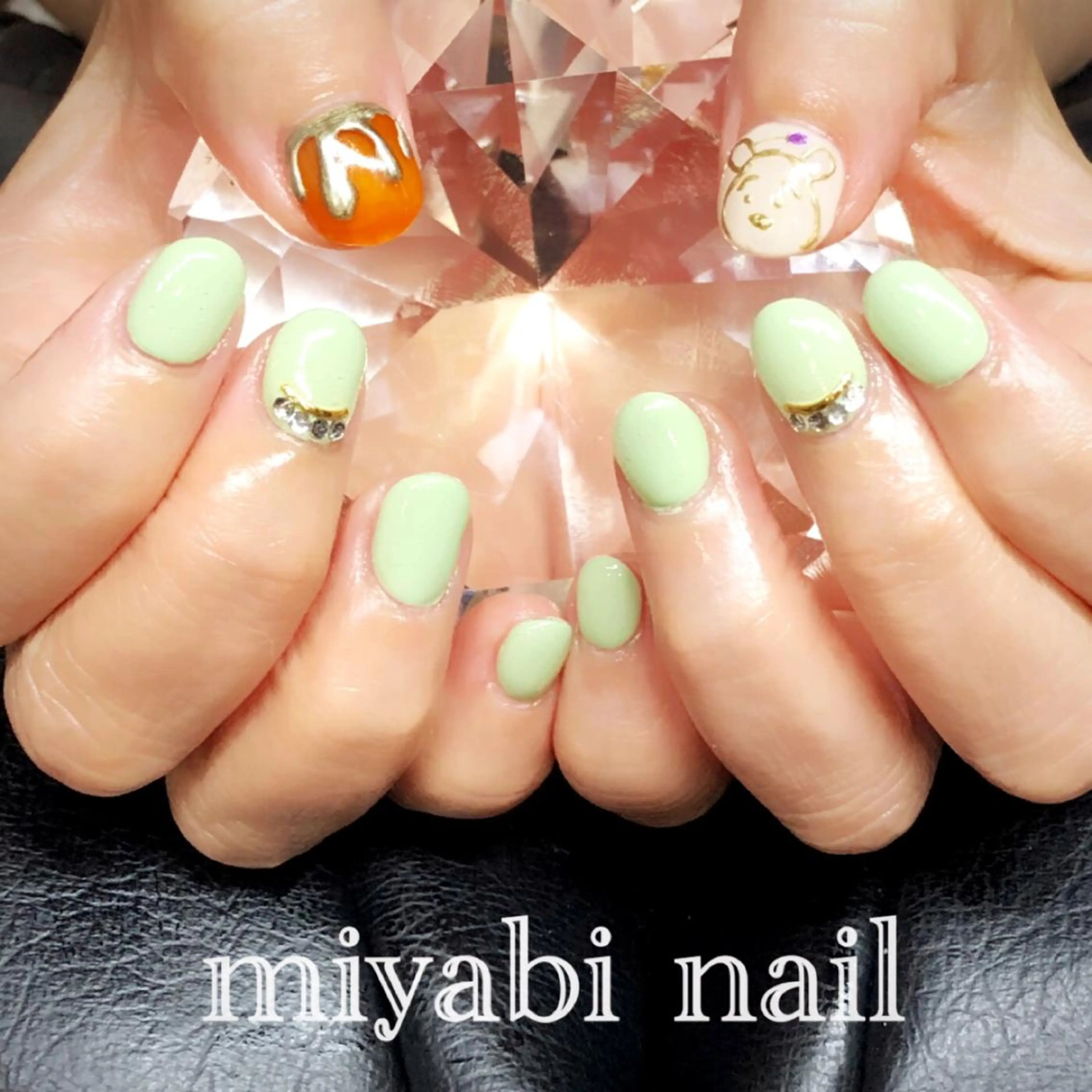 ネイル アートネイル ジェルネイル 持ち込み ピスタチオネイル ショートネイル ハンドネイル miyabi nail 桂川駅近くのネイルデザイン