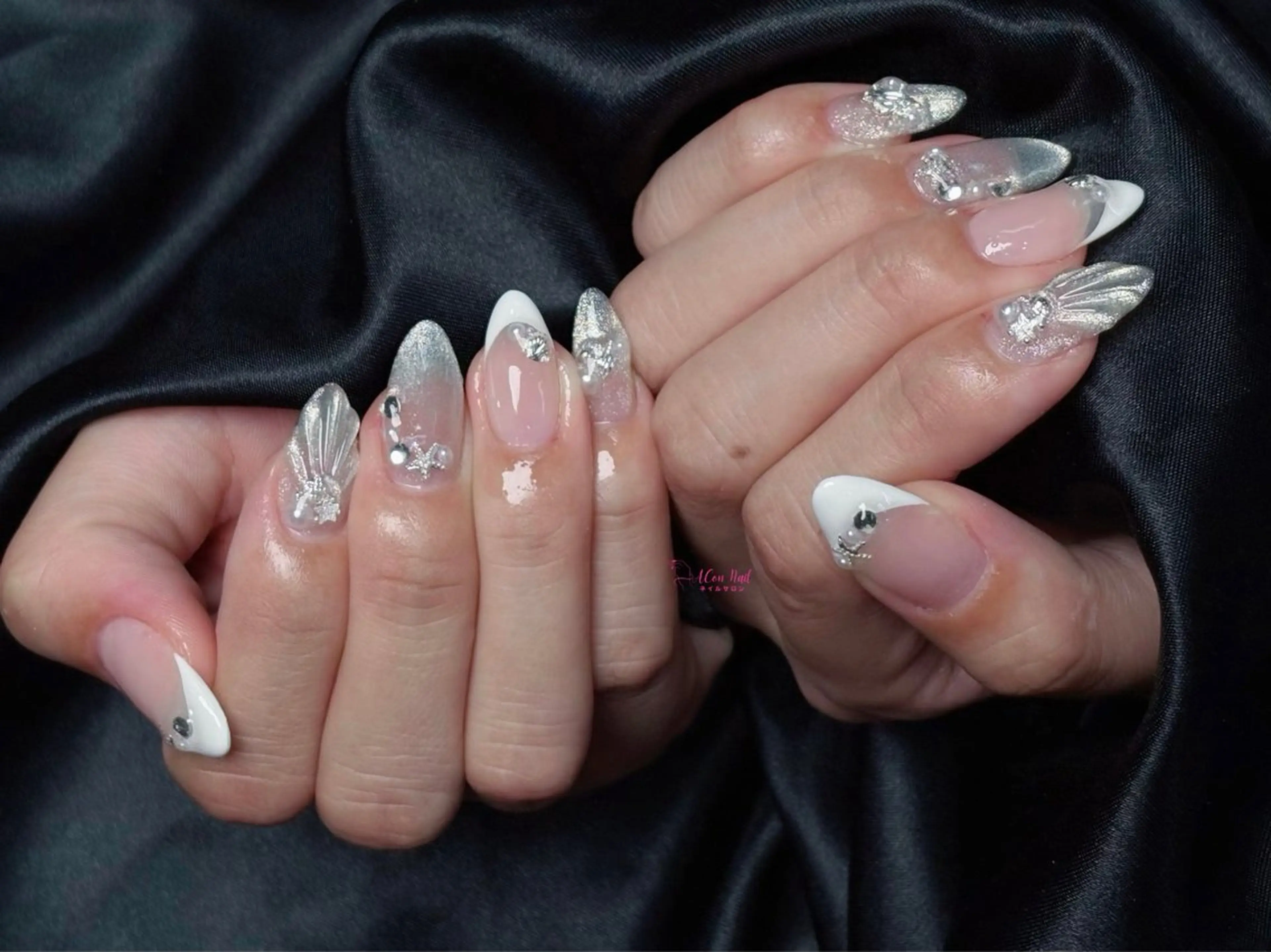 ネイル 桜ネイル 長さ出し フラワーネイル フレンチネイル ジェルネイル ハンドネイル AConNailSalon所属・ACon NailSalonのネイルデザイン