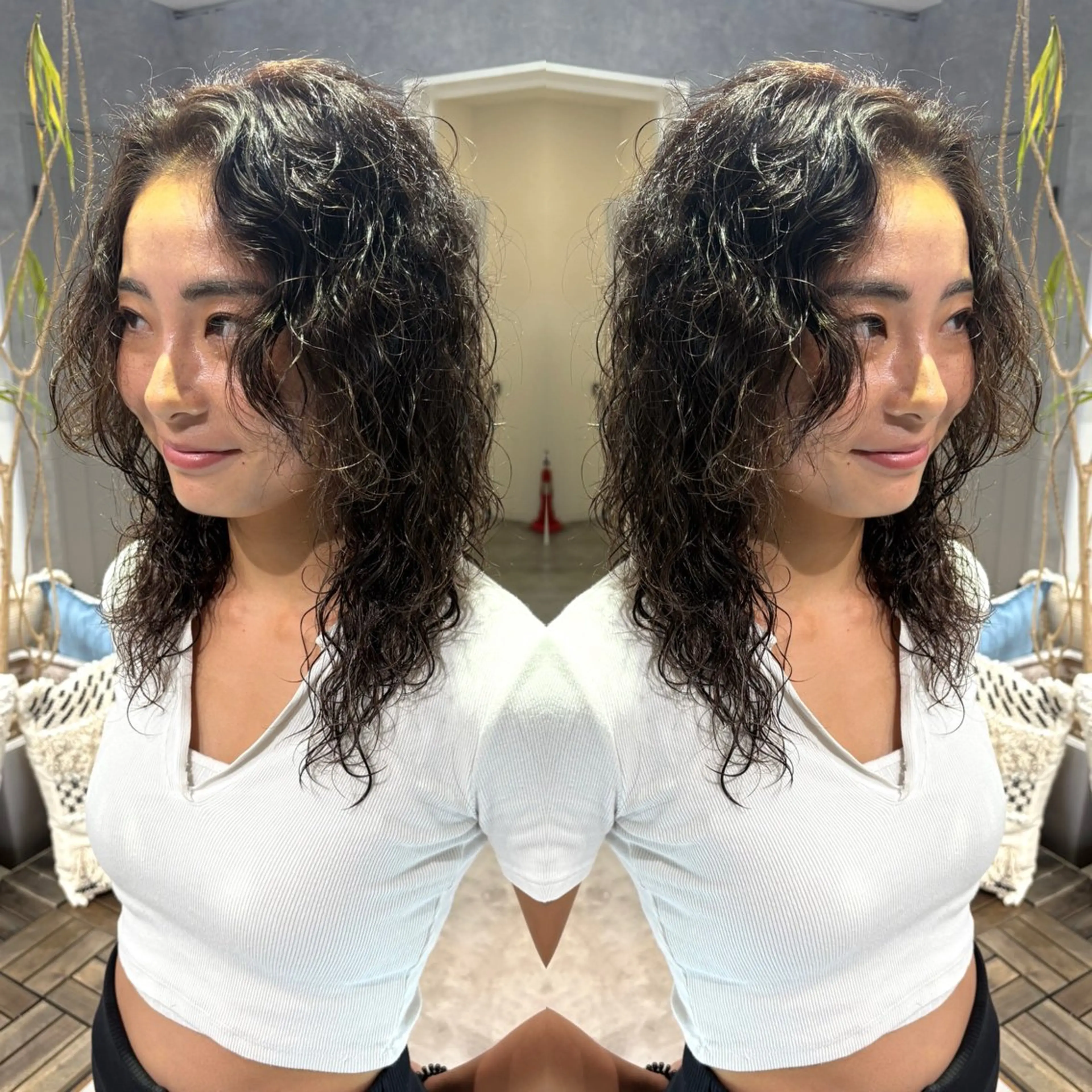 ミディアム ミディアムパーマ レイヤーカット ウルフカット カット パーマ 海外レイヤーカット 🇺🇸山村拓士のヘアスタイル