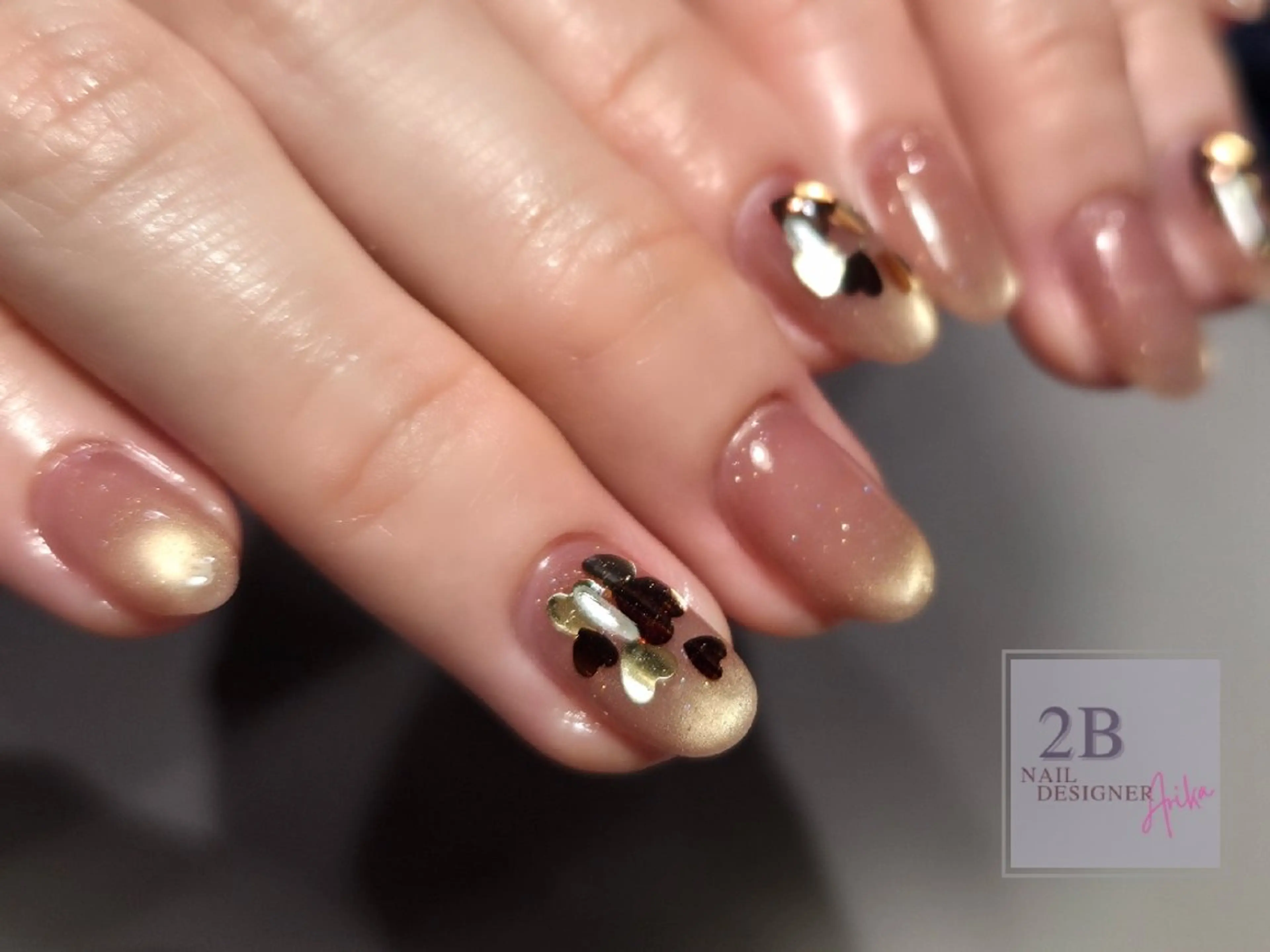 ネイル ハート マグネットネイル ミラーネイル リボン スカルプネイル 2B__nails ニービー京都伏見区のネイルデザイン