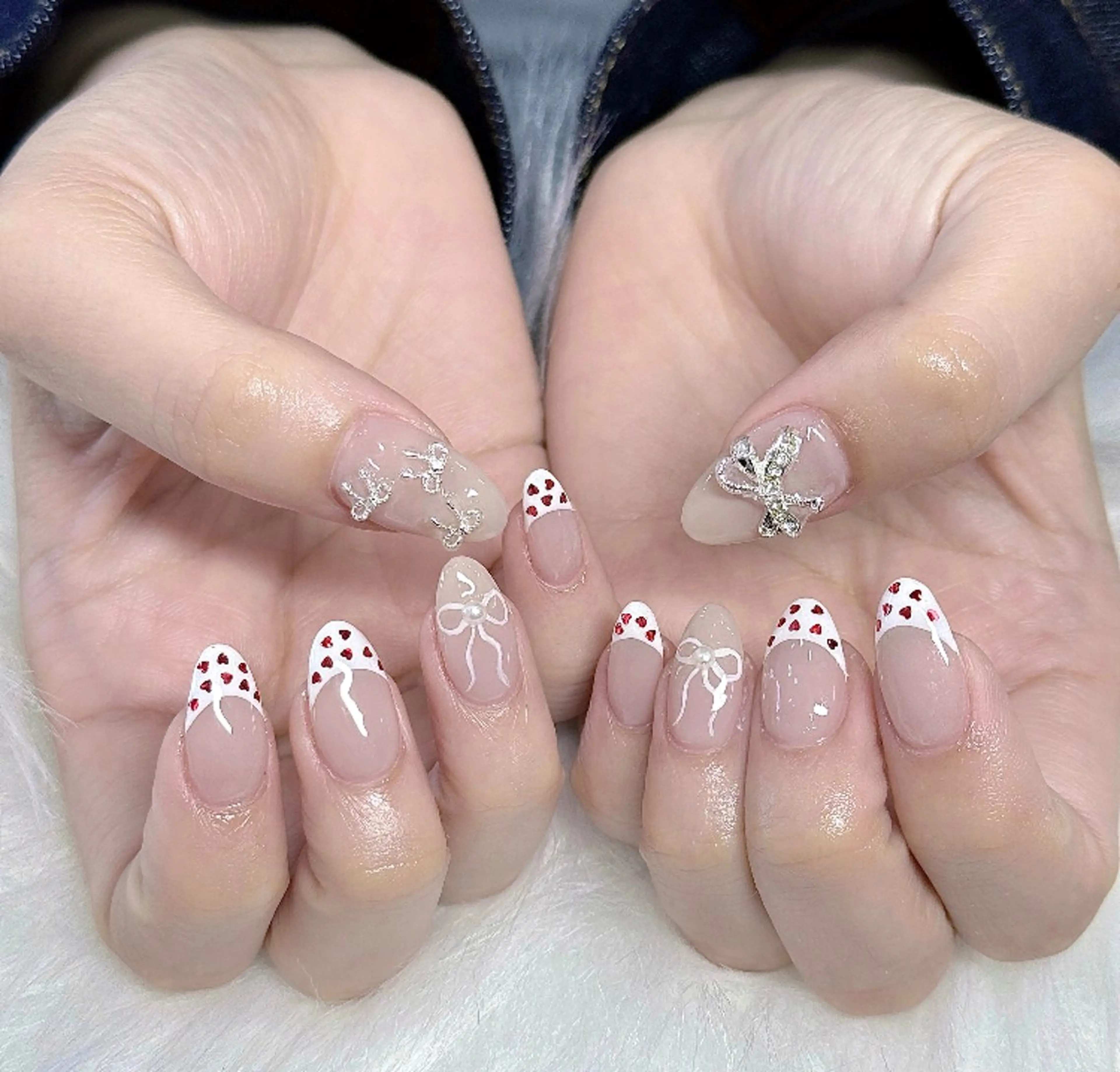 ネイル 長さ出し フレンチネイル 韓国ネイル レース マグネットネイル ハンドネイル 波 なみのネイルデザイン