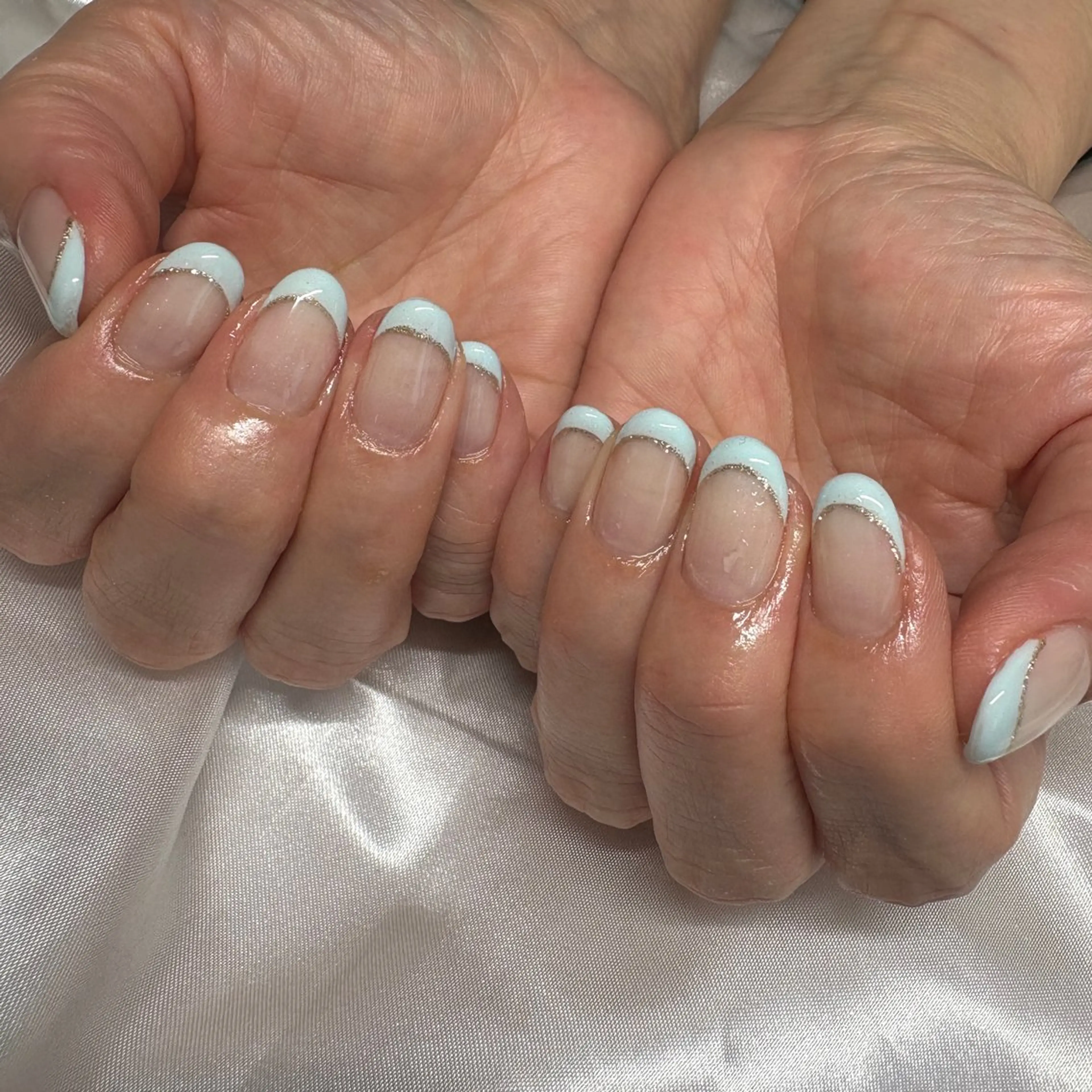 ネイル フレンチネイル 水色 ハンドネイル Nail &Beauty Salon ☆Kirari☆所属・ビューティサロン ☆Kirari☆のネイルデザイン