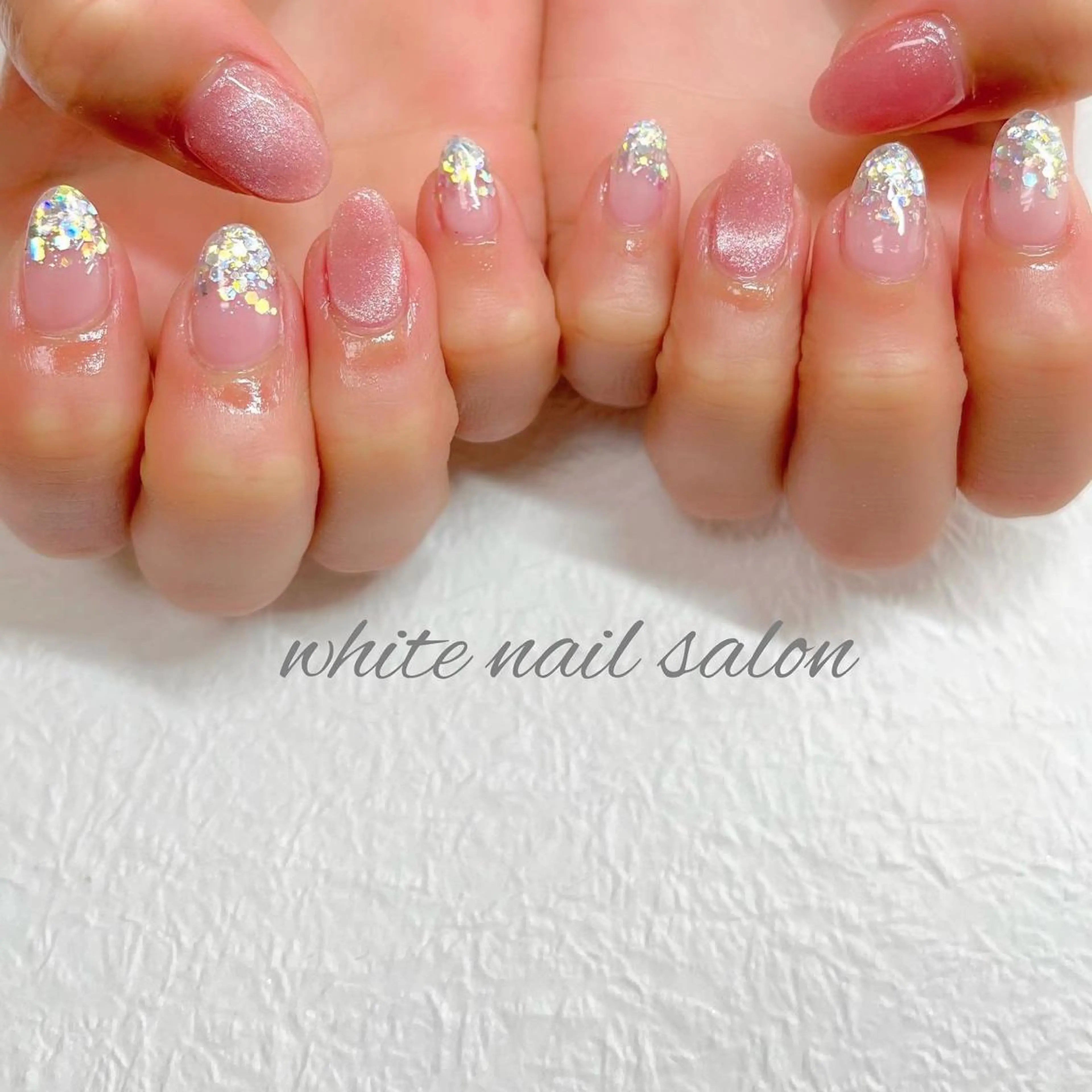 ネイル ジェルネイル ハードジェル ラメ(グリッター) 持ち込み ソフトジェル ハンドネイル white nail salonのネイルデザイン