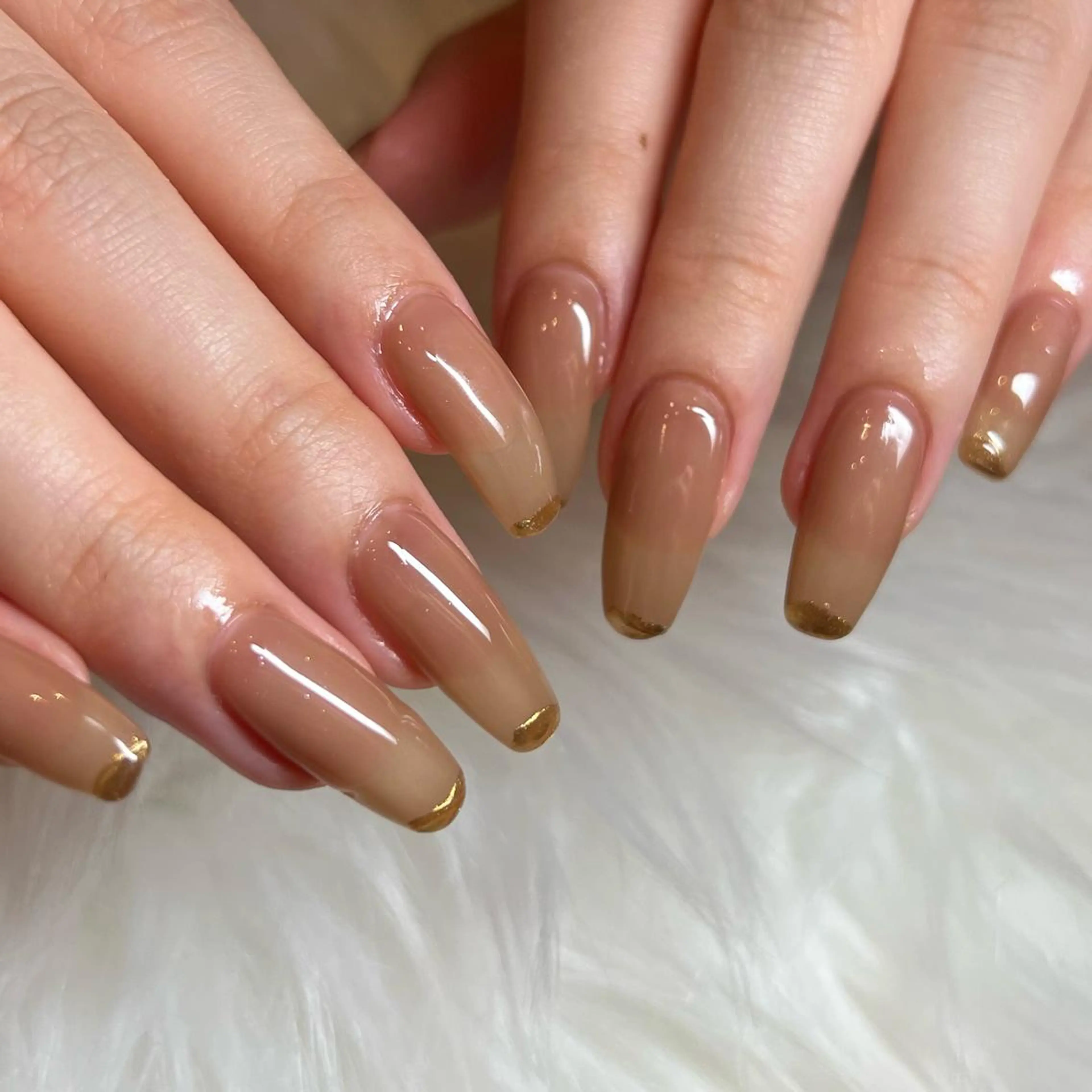 ネイル ブラウン ミラーネイル 藤本 楓のネイルデザイン