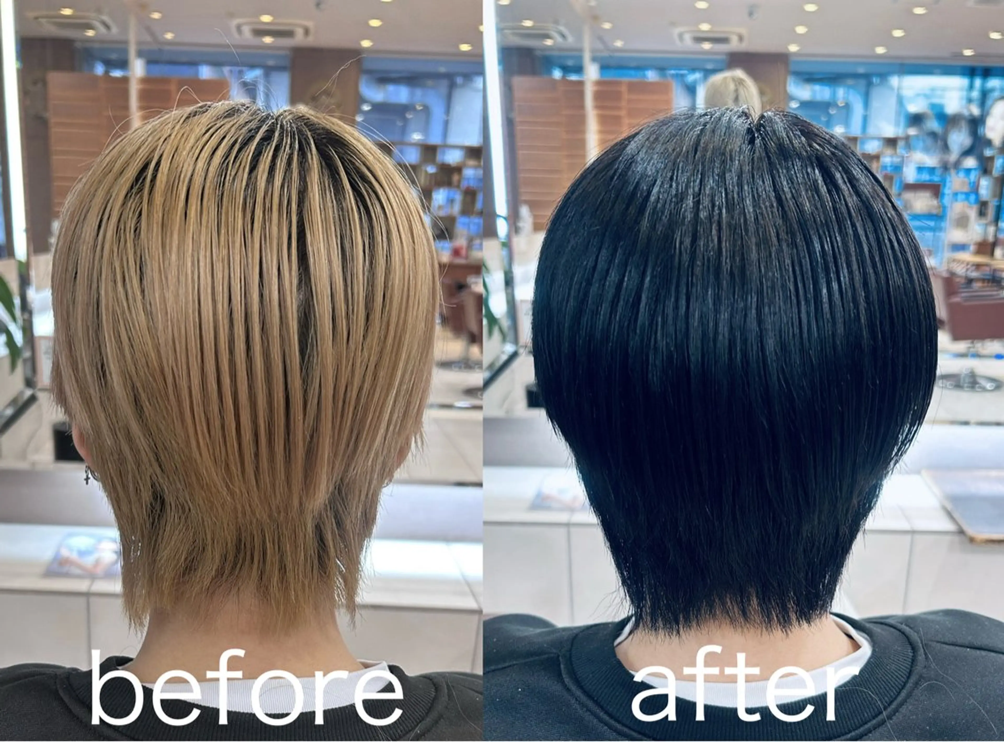 ショート カラー 黒髪 ブルーカラー ブルーブラック ブリーチカラー/ Wカラー/🍋ケンヤのヘアスタイル