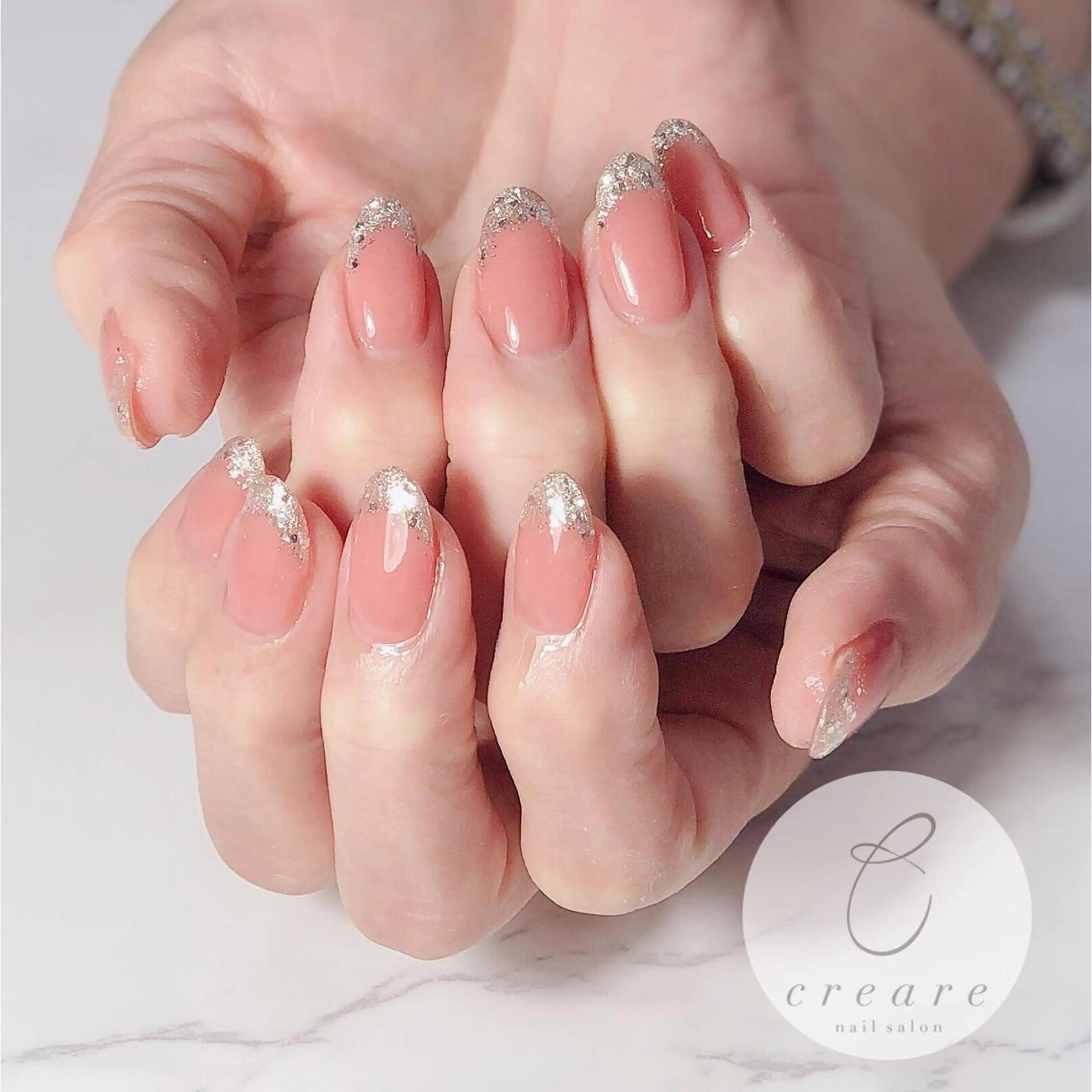 ネイル フレンチネイル ジェルネイル キラキラネイル ラメ(グリッター) オフィスネイル 辻野 和枝のネイルデザイン