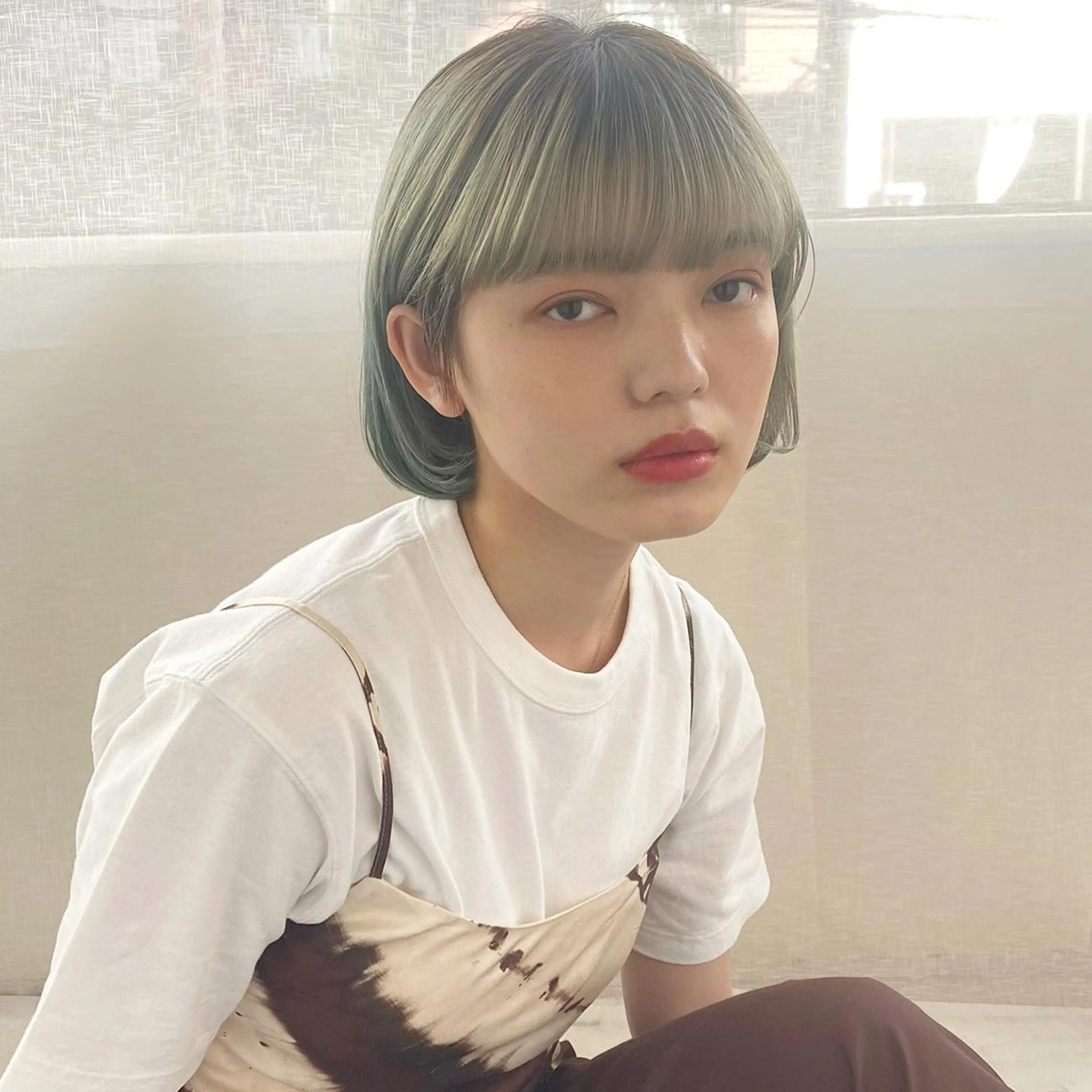 ショート カラー パーマ ヘアアレンジ ブルーカラー ミント GIVET (ジヴェ)所属・撮影モデル募集 🦋soemikaのヘアスタイル