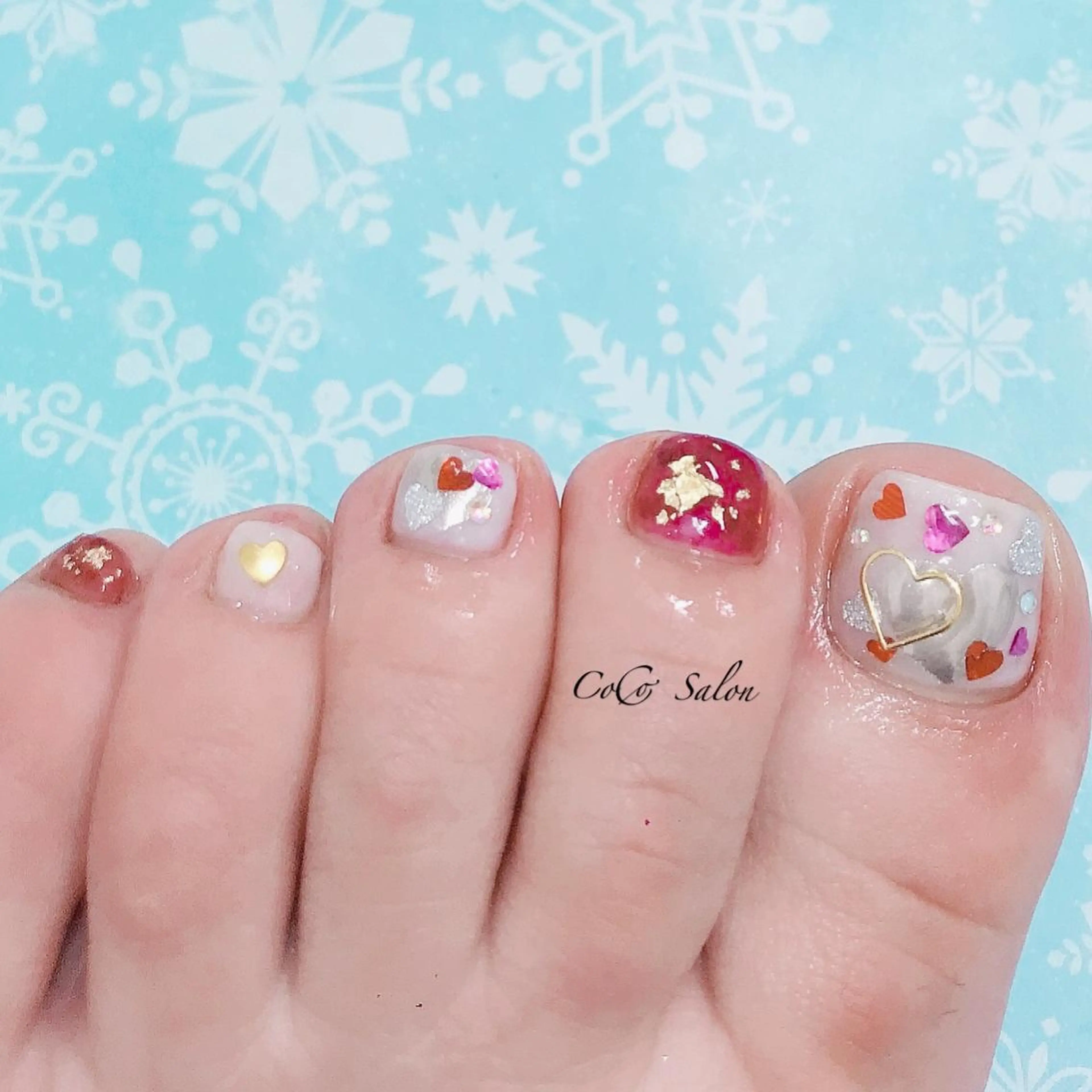 ネイル フットネイル ハート ニュアンスネイル バレンタイン CoCoSalon ネイル/まつ毛予約のネイルデザイン