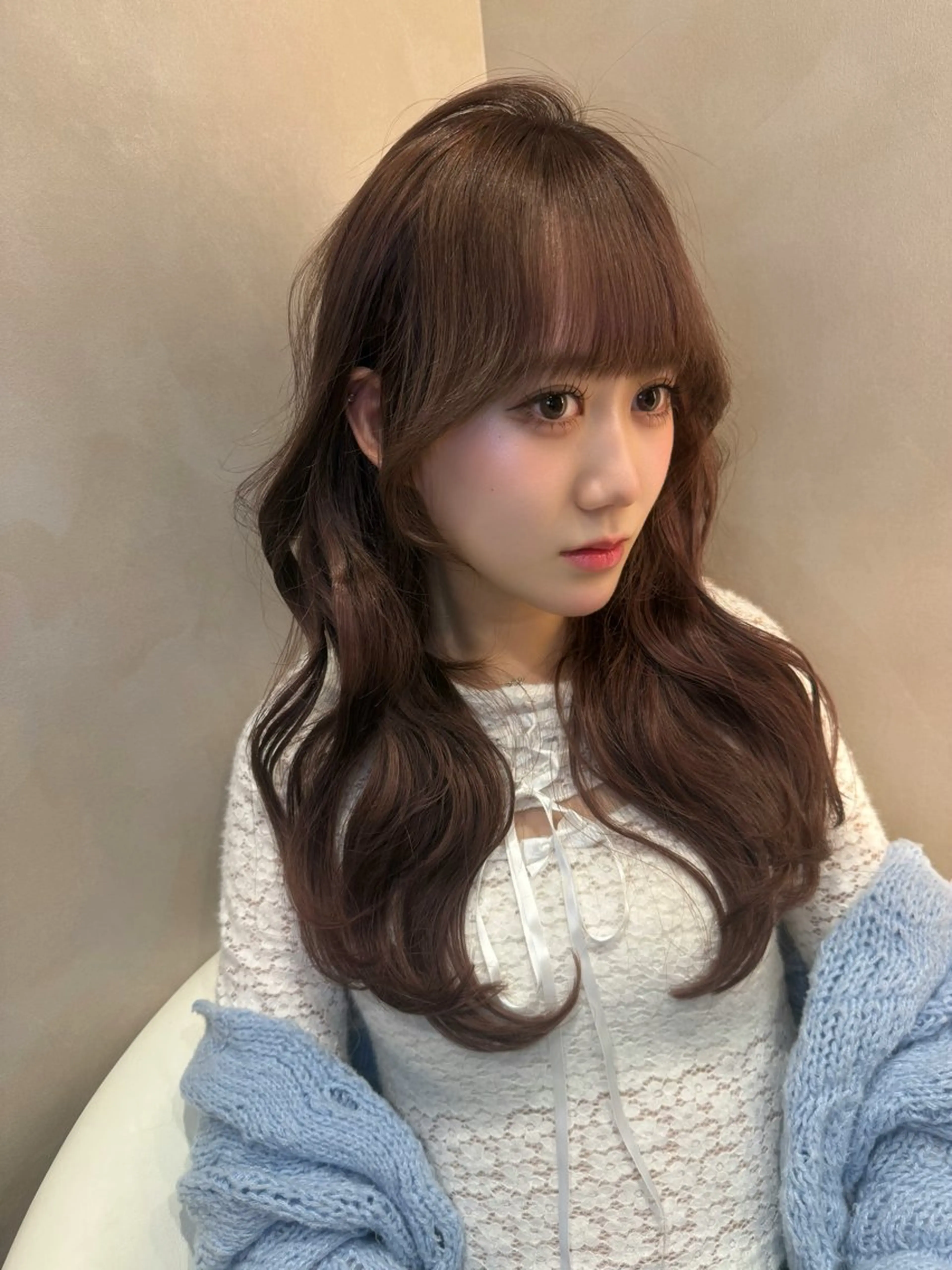 ロング 顔周りカット ヨシンモリ 韓国風ヘア レイヤーカット シースルーバング カット ヘアカラー トリートメント 韓国ヘア/レイヤー/ 前髪/髪質改善/石川のヘアスタイル