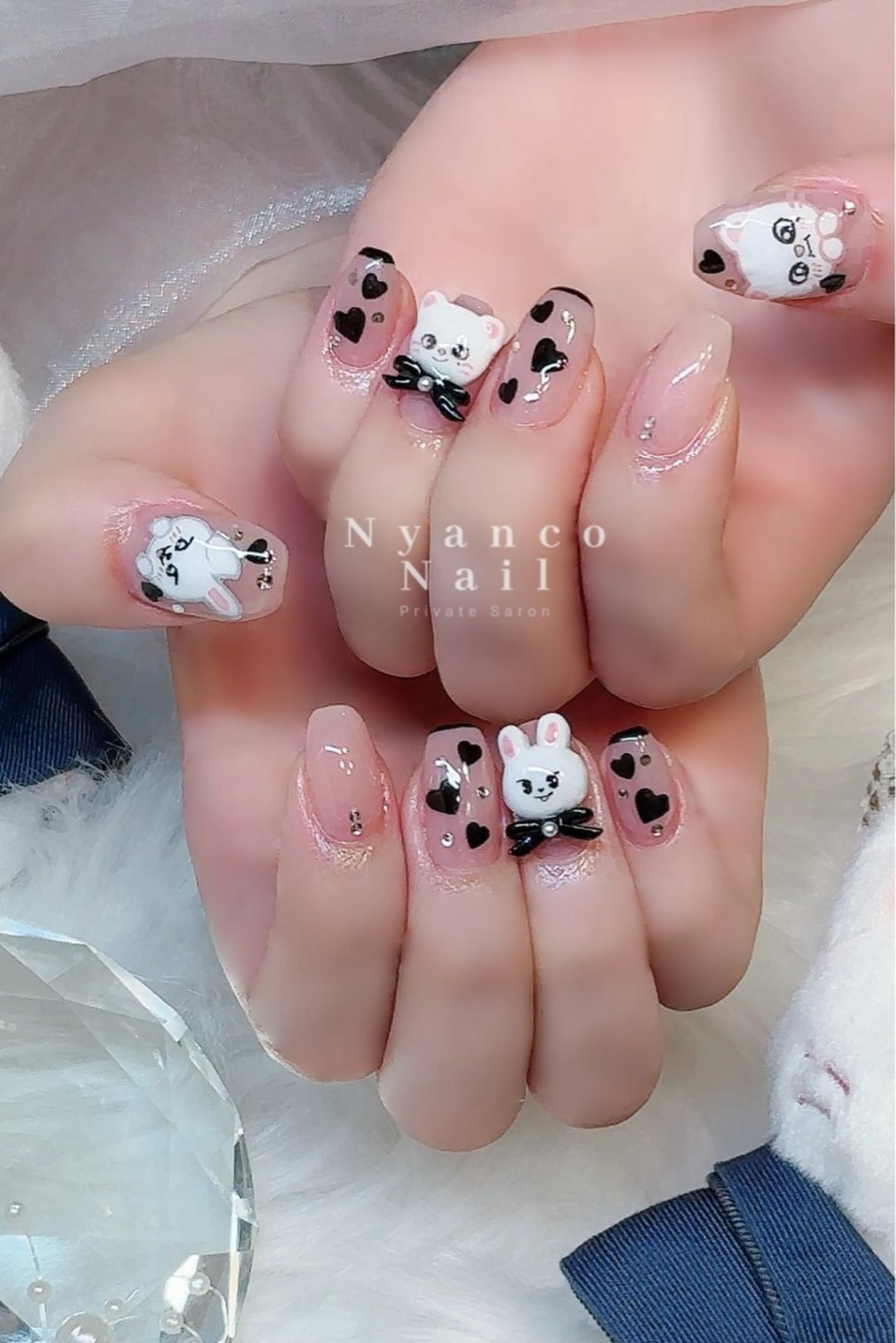 ネイル フレンチネイル ジェルネイル ハート 氷ネイル・うるうるネイル キラキラネイル Nyanco Nailのネイルデザイン