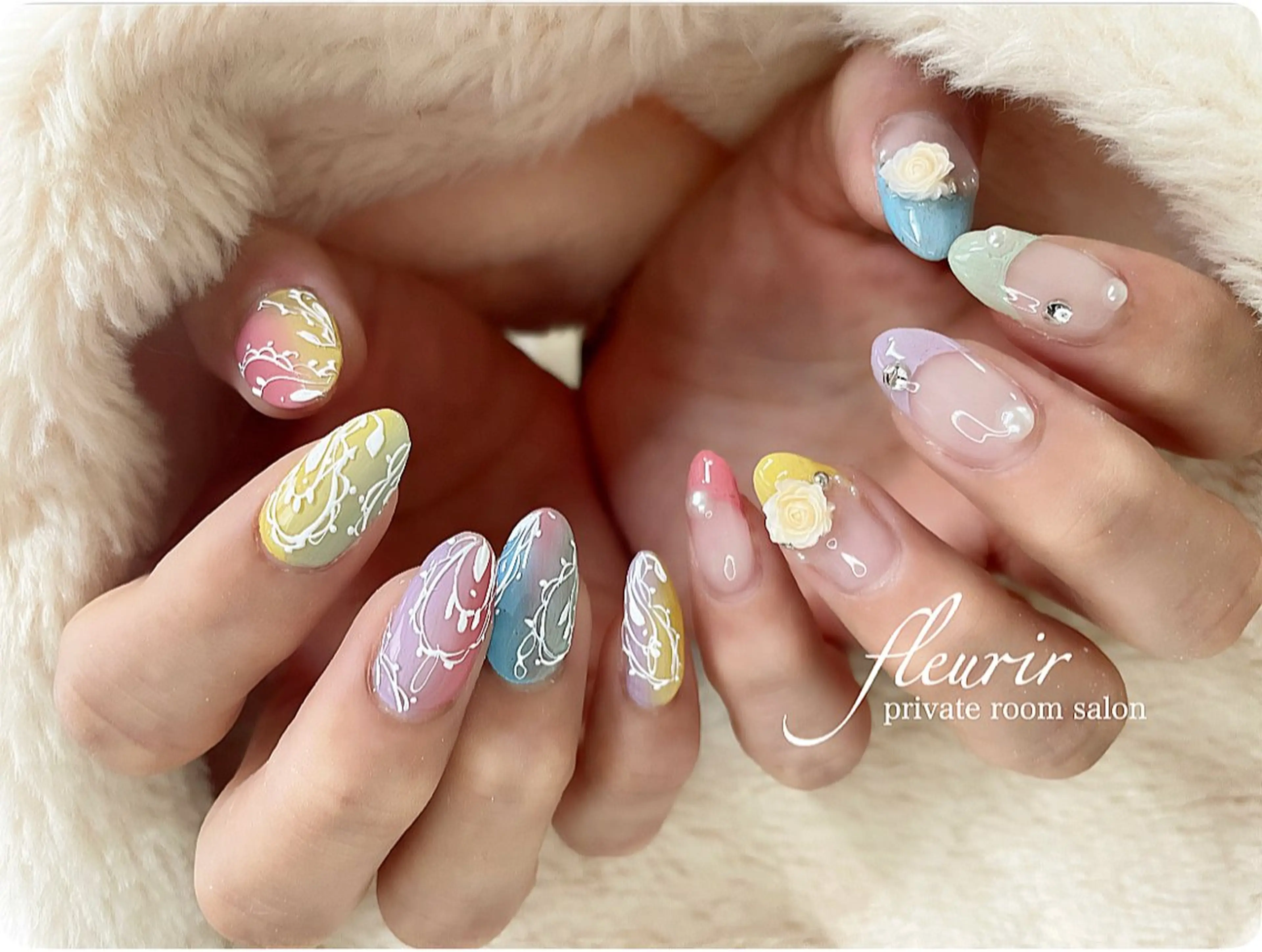 ネイル イースター フレンチネイル ガーリー フルリール 【プライベートサロンのネイルデザイン