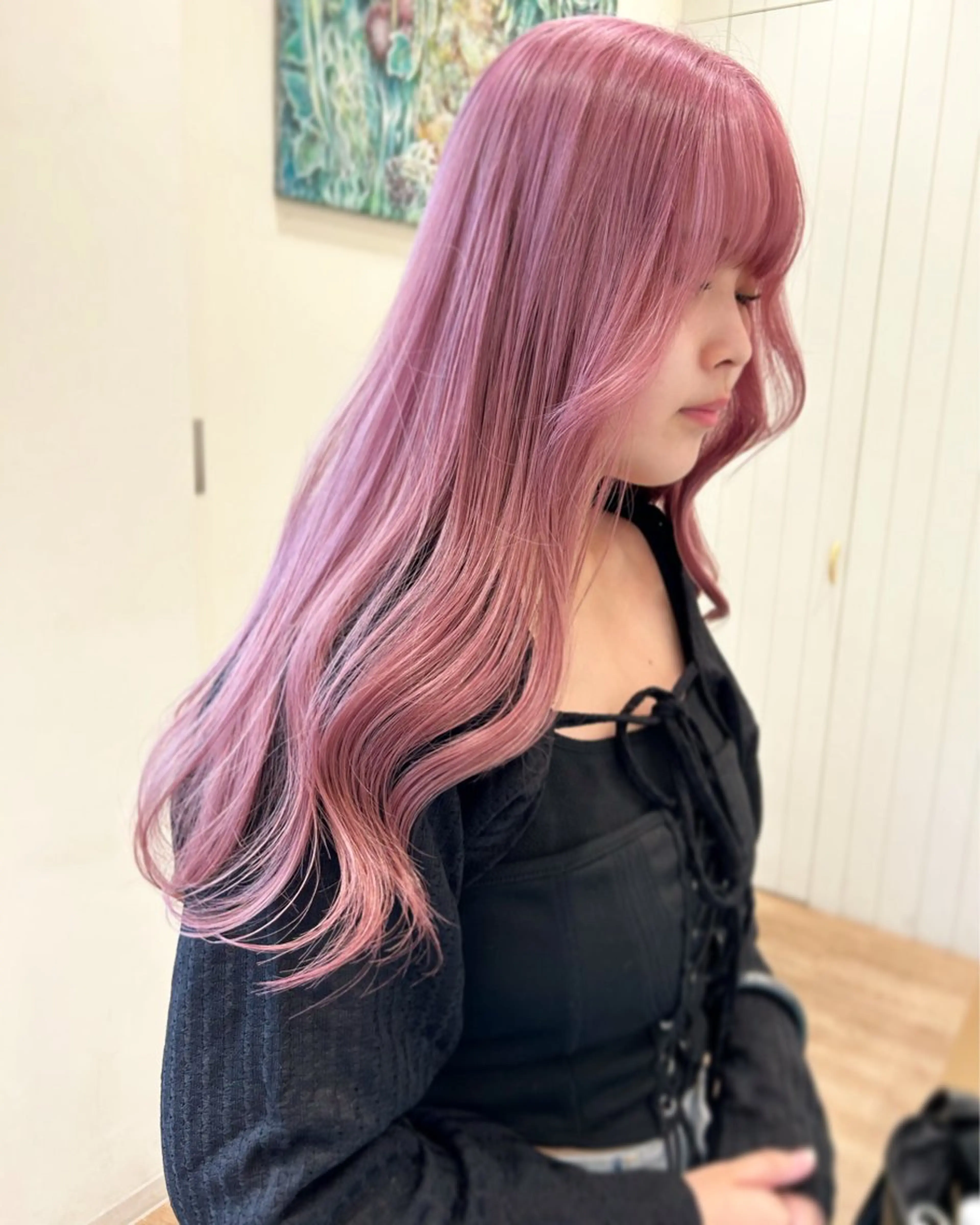 ロング カラー ピンクカラー ケアブリーチ 坪井佑樹のヘアスタイル