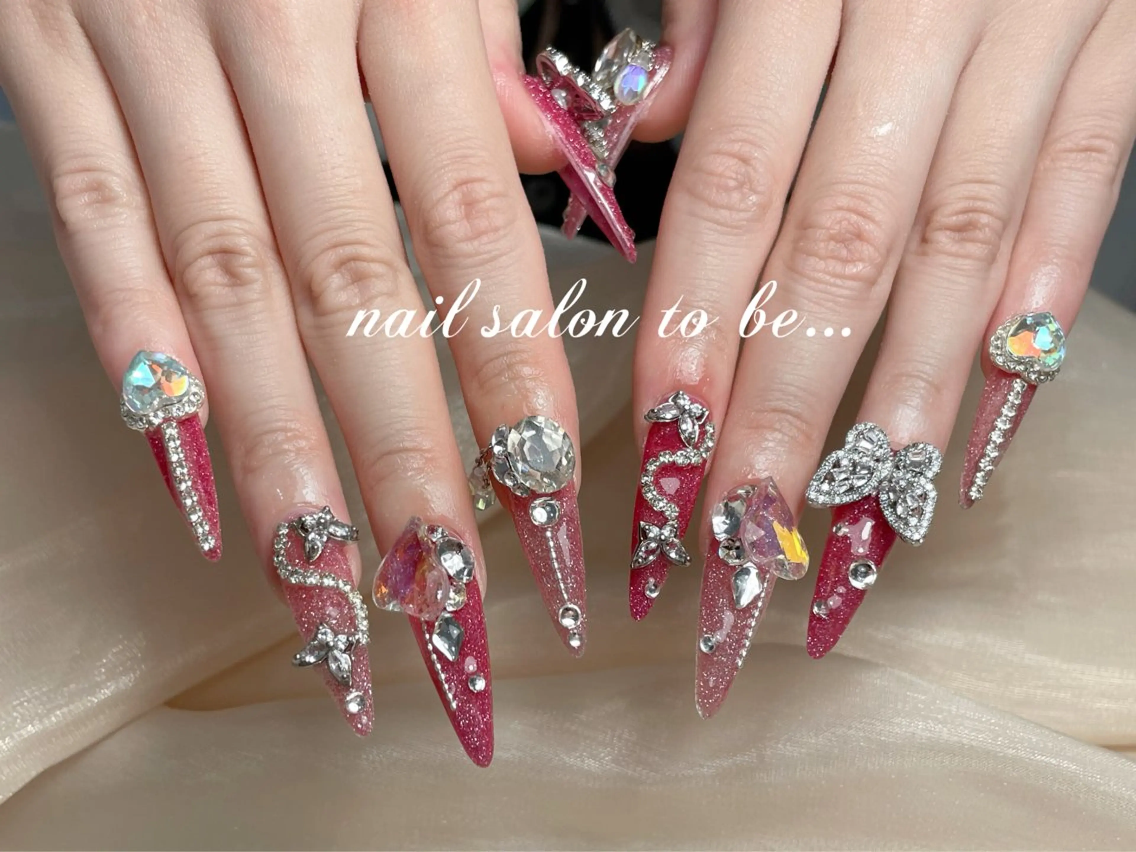 【ハンド】チップ長さだしジェルアートパーツつけ放題コース16980円🍒💕の写真