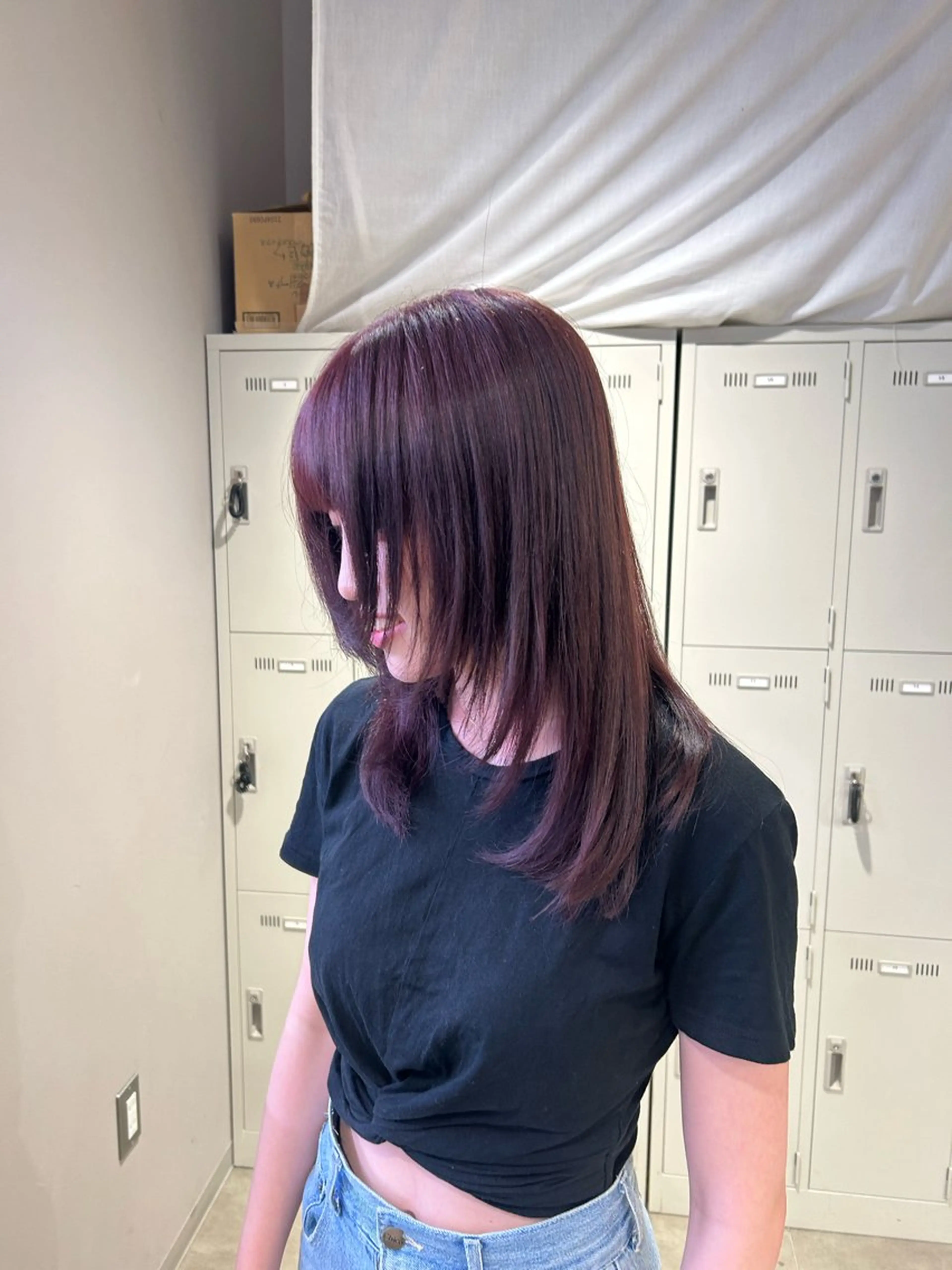 ミディアム カラー ヘアアレンジ ブラウンカラー ラベンダーカラー ラベンダーブラウン レイヤーカット カット ヘアカラー トリートメント ヘッドスパ ヘアセット 艶カラー の達人のヘアスタイル