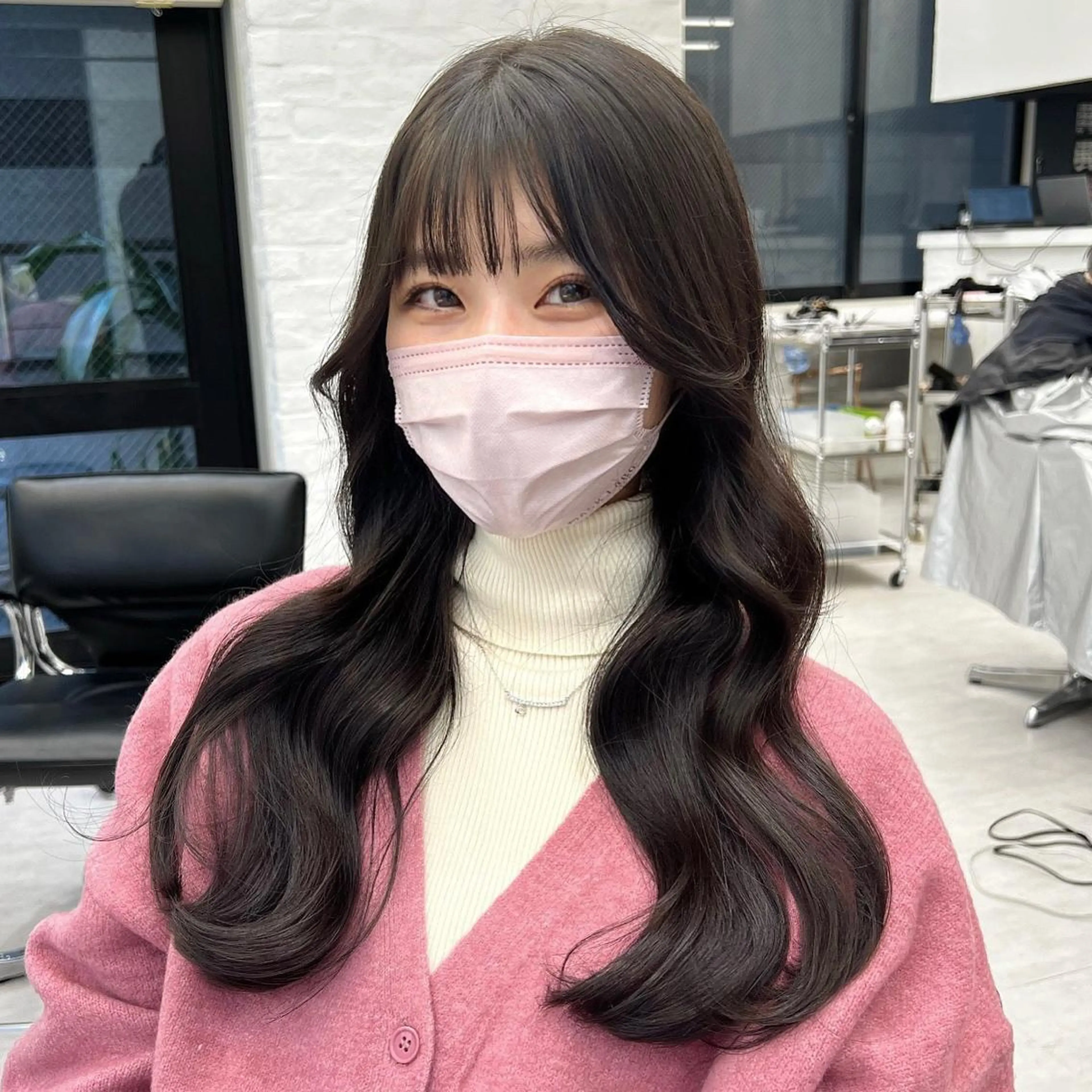 ロング カット ヘアカラー トリートメント 韓国ヘア♡ 顔まわりカットayaのヘアスタイル