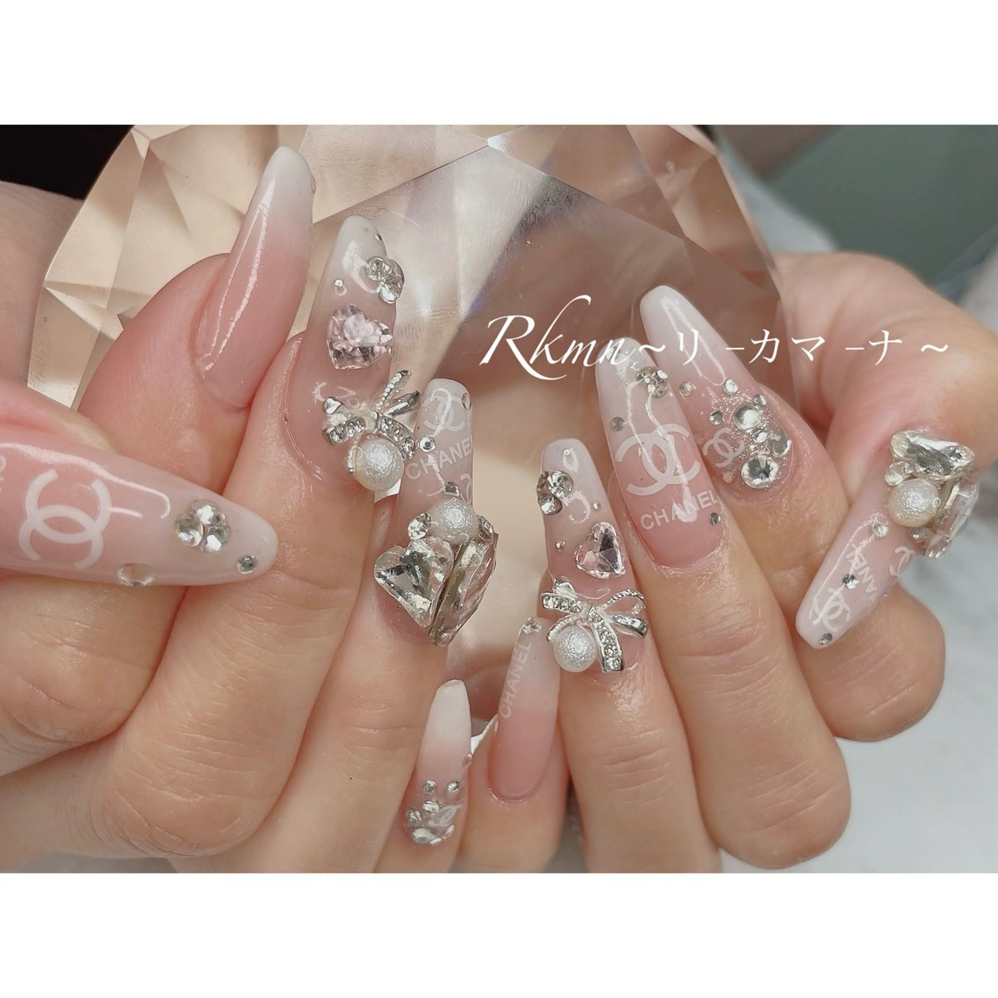 ネイル アートネイル ハート キラキラネイル ピンク リボン ハンドネイル フットネイル ハンドケア Rkmn ~リ-カマ-ナ~のネイルデザイン