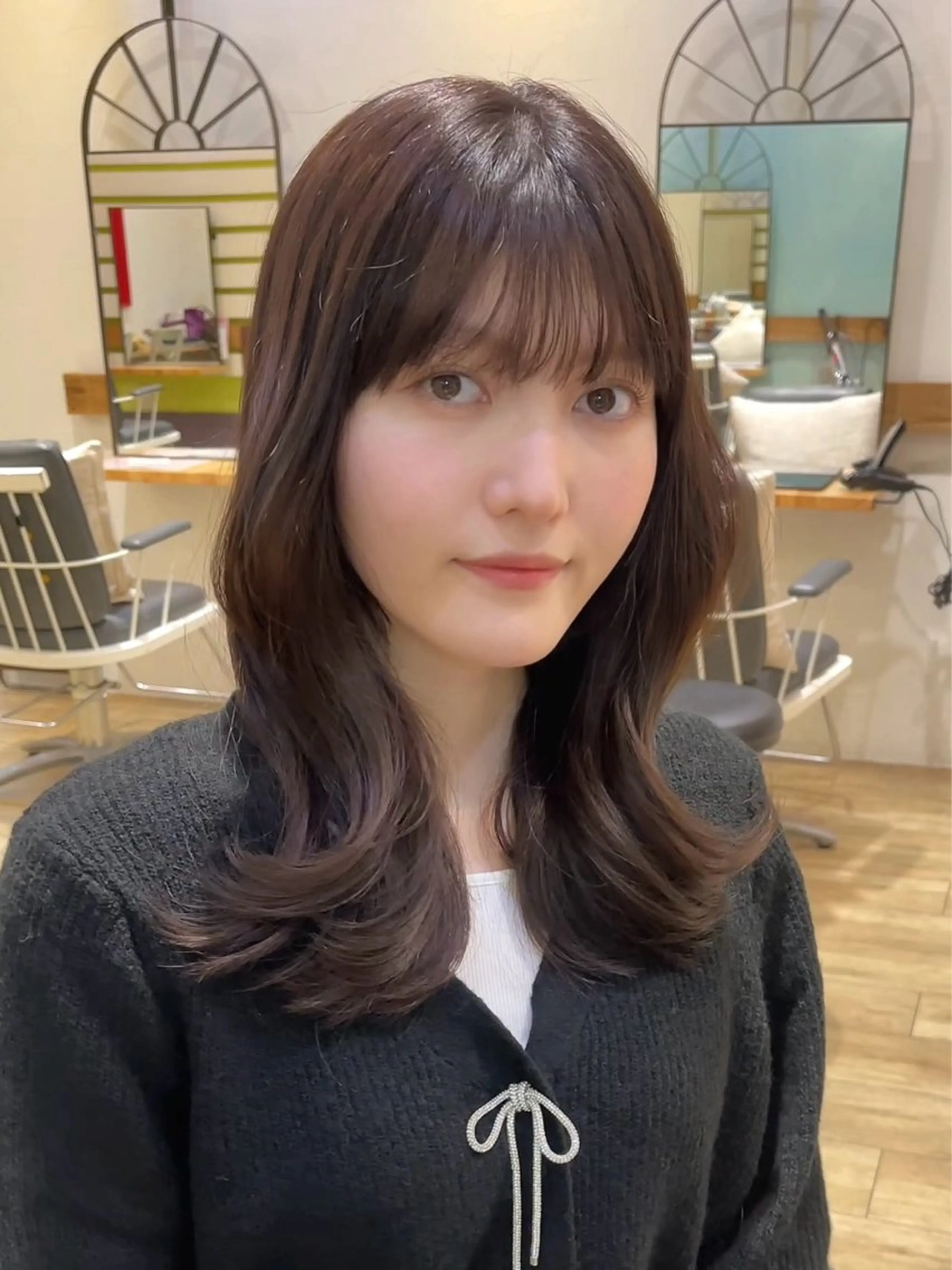 ロング カラー くびれヘア 顔まわりレイヤー レイヤーカット 小顔カット カット ヘアカラー トリートメント ヘッドスパ 大人可愛い透明感🌟 小顔・韓国髪🌟野中のヘアスタイル
