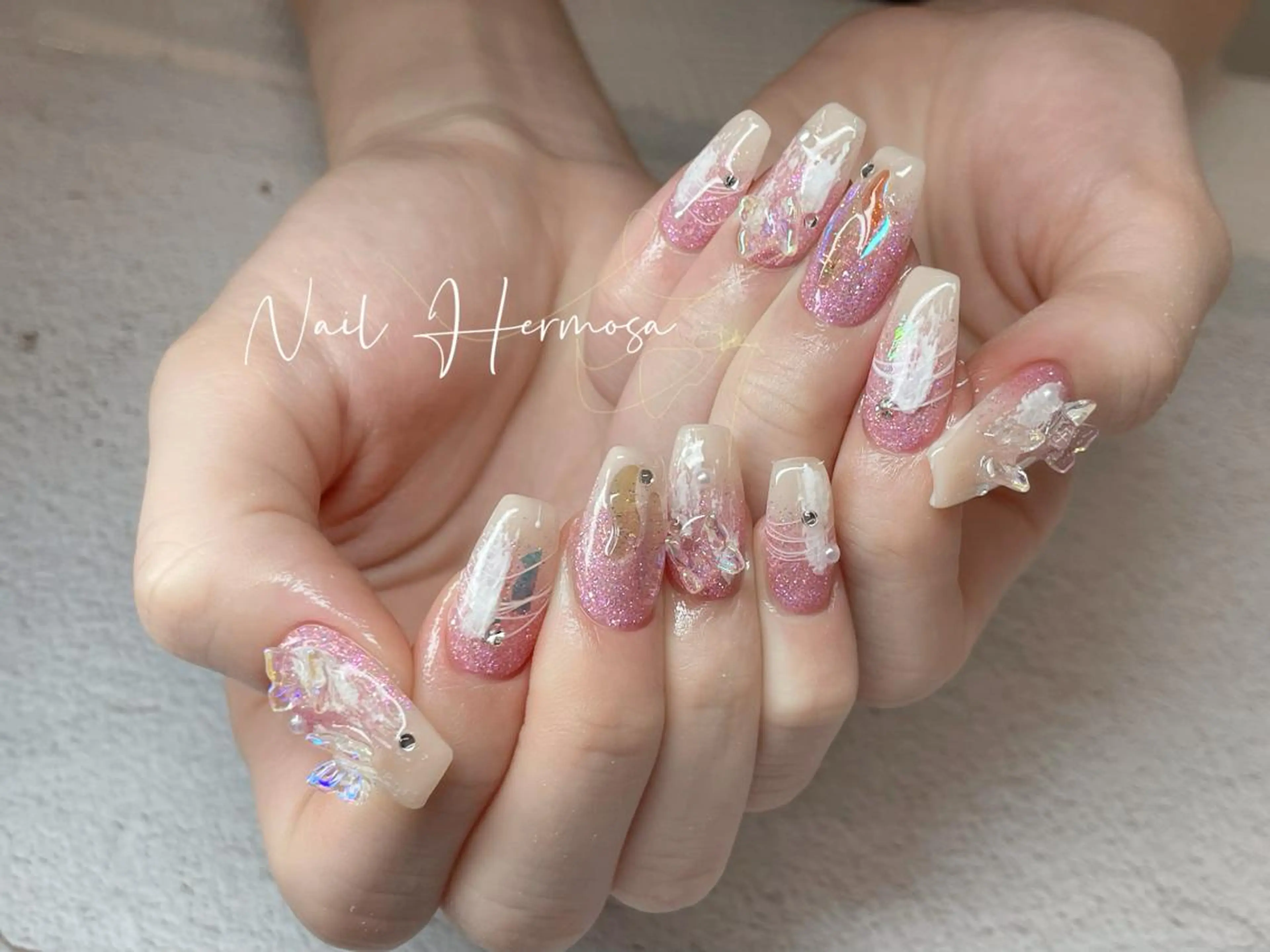 ネイル 桜ネイル 長さ出し フラッシュネイル フラワーネイル フットネイル ハンドネイル ネイル エルモサのネイルデザイン