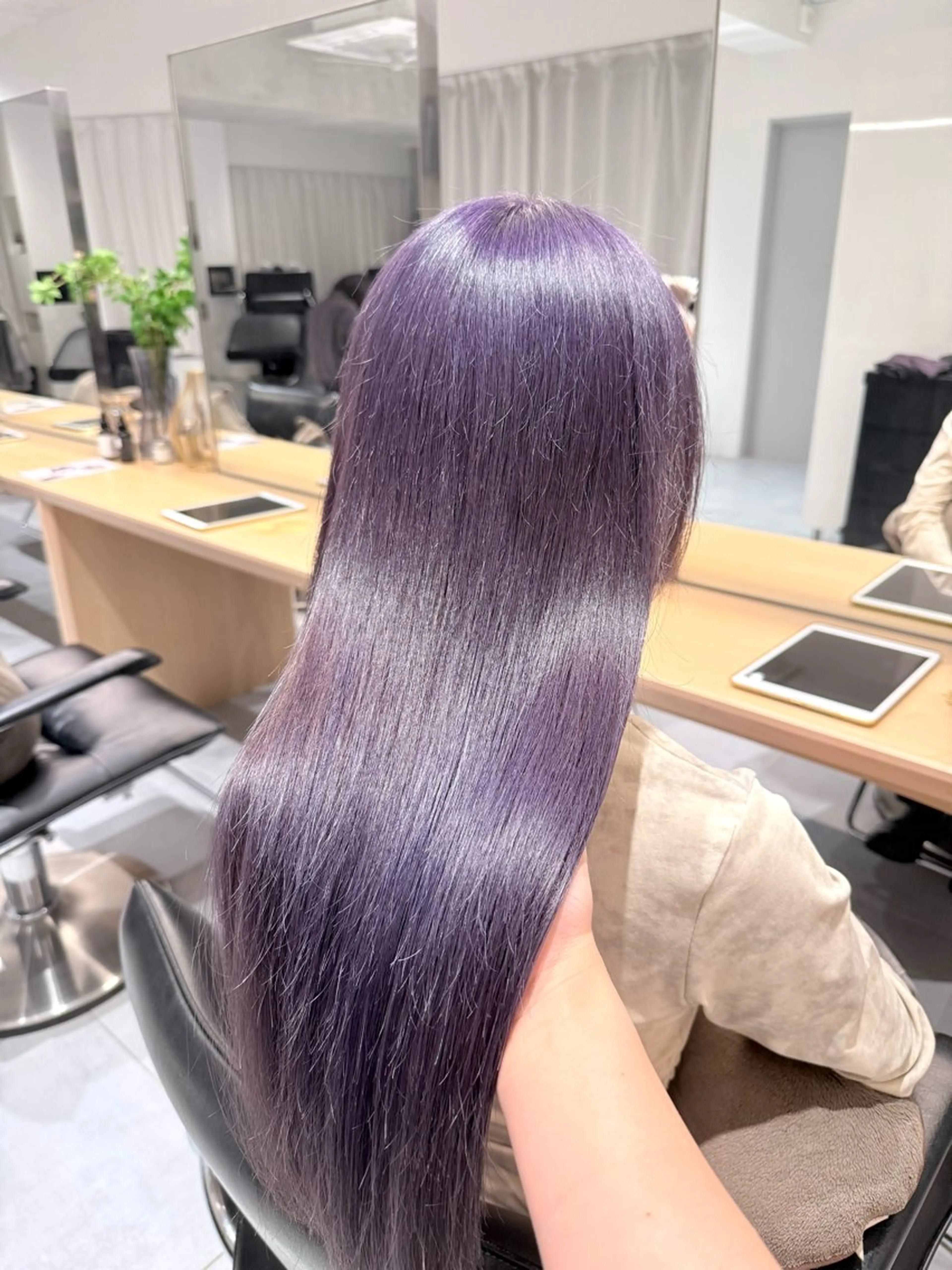 ロング カラー ベージュカラー ラベンダーカラー ミルクティーベージュ ヘアカラー トリートメント ツヤ髪/韓国ヘア 💎Nokaのヘアスタイル