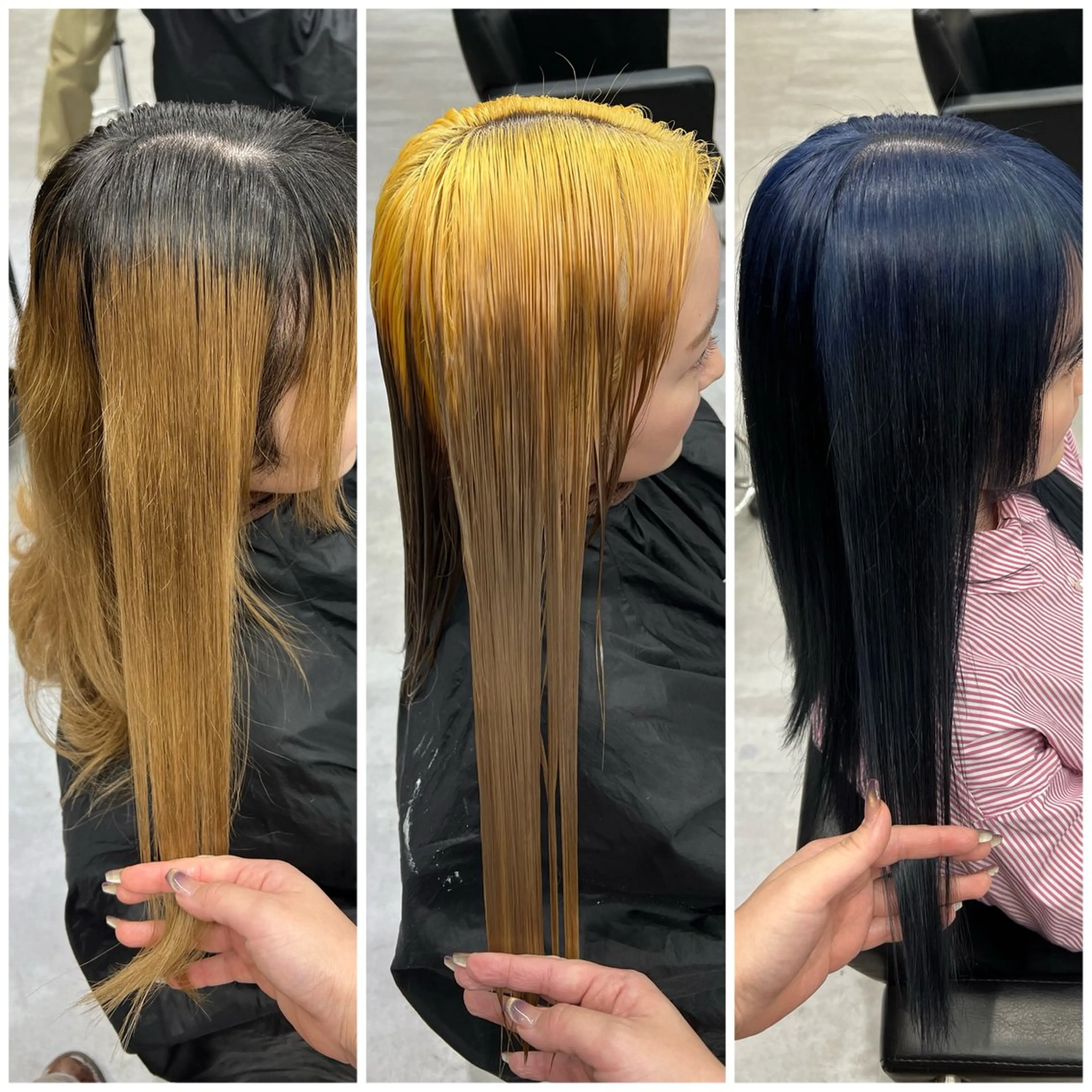 セミロング カラー ブリーチ ブルーカラー 透明感カラー デザインカラー ダブルカラー いろあそび所属・ショート/ウルフ カットモデル募集のヘアスタイル