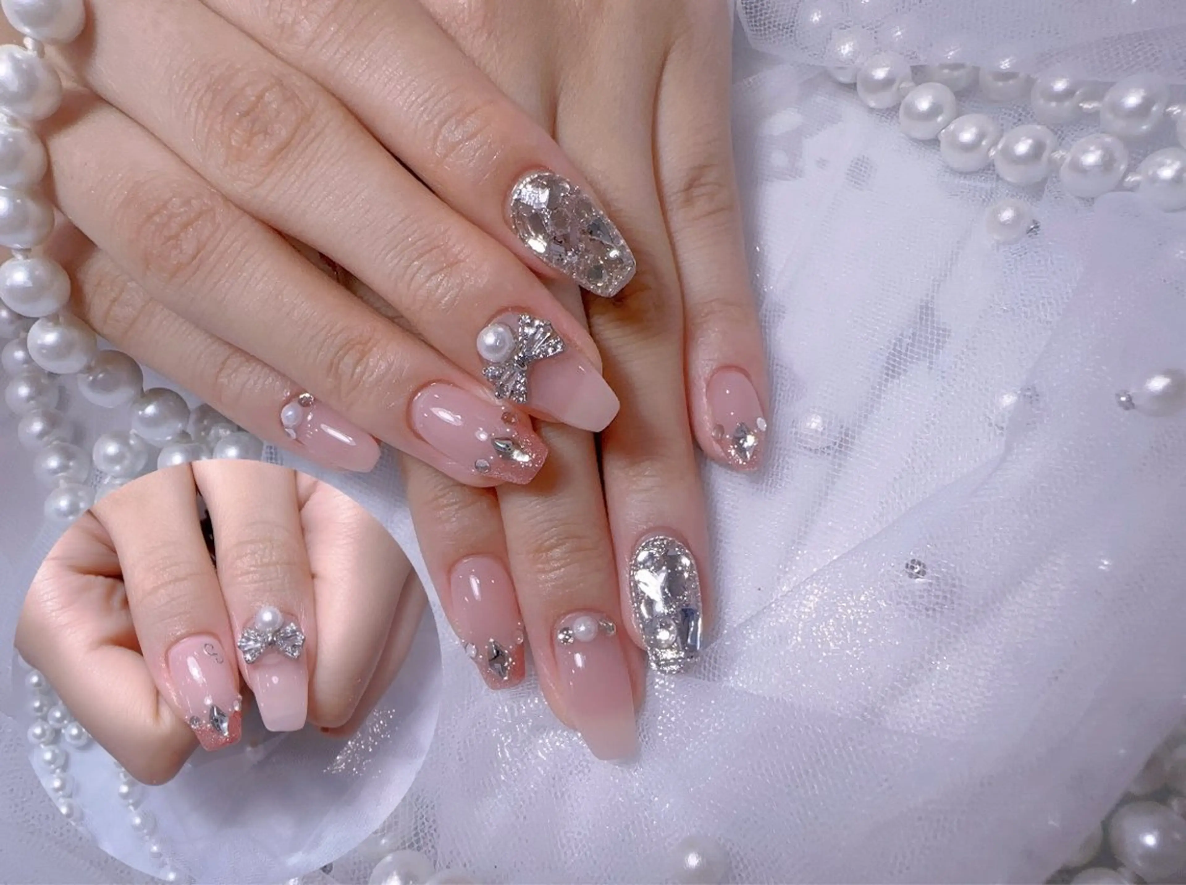 ネイル アートネイル フラッシュネイル フレンチネイル ジェルネイル ガラスフレンチ You&Me Miyuのネイルデザイン