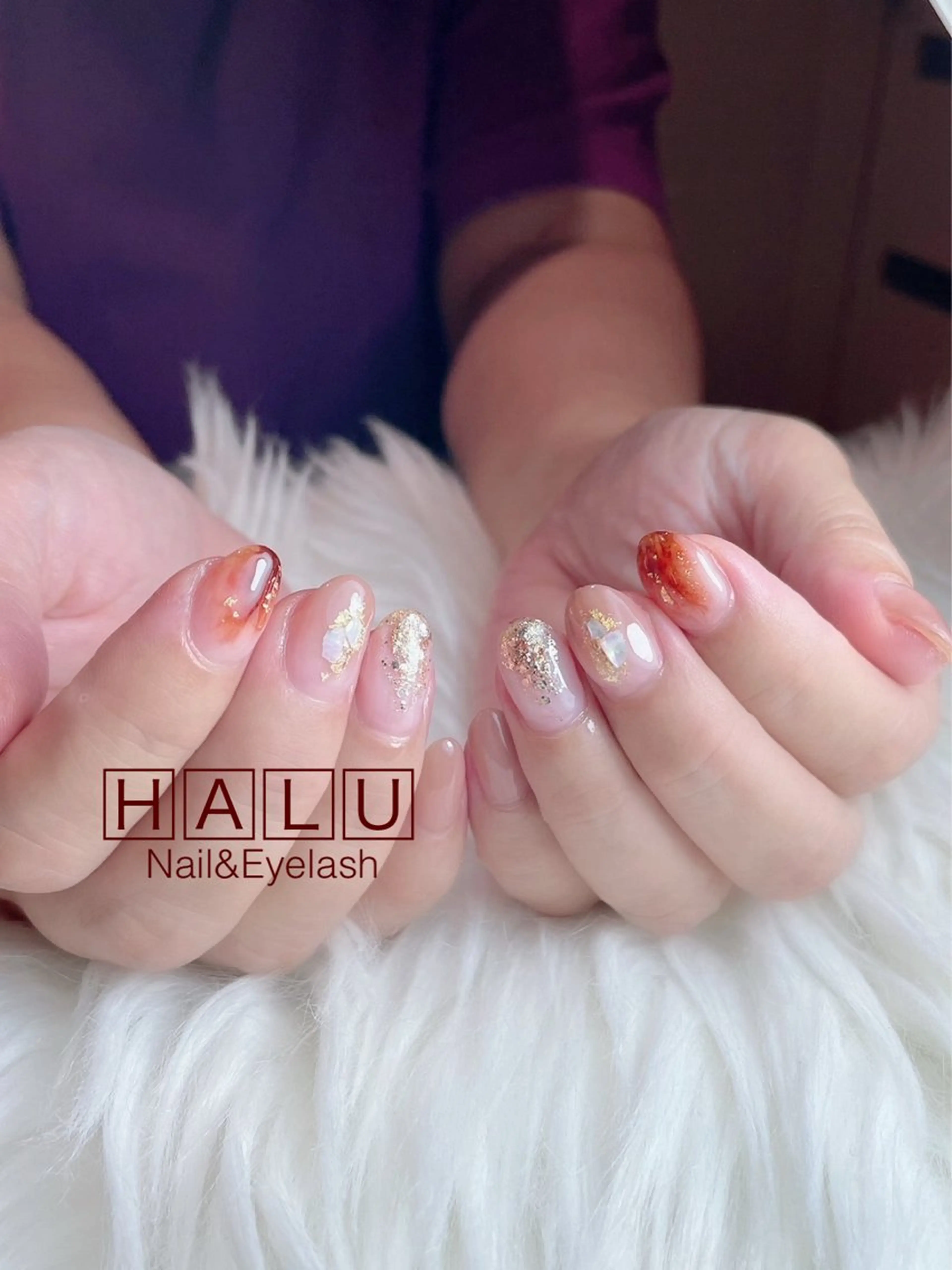 ネイル ブラウン ゴールド ニュアンスネイル ハンドネイル フットネイル HALU ハルのネイルデザイン