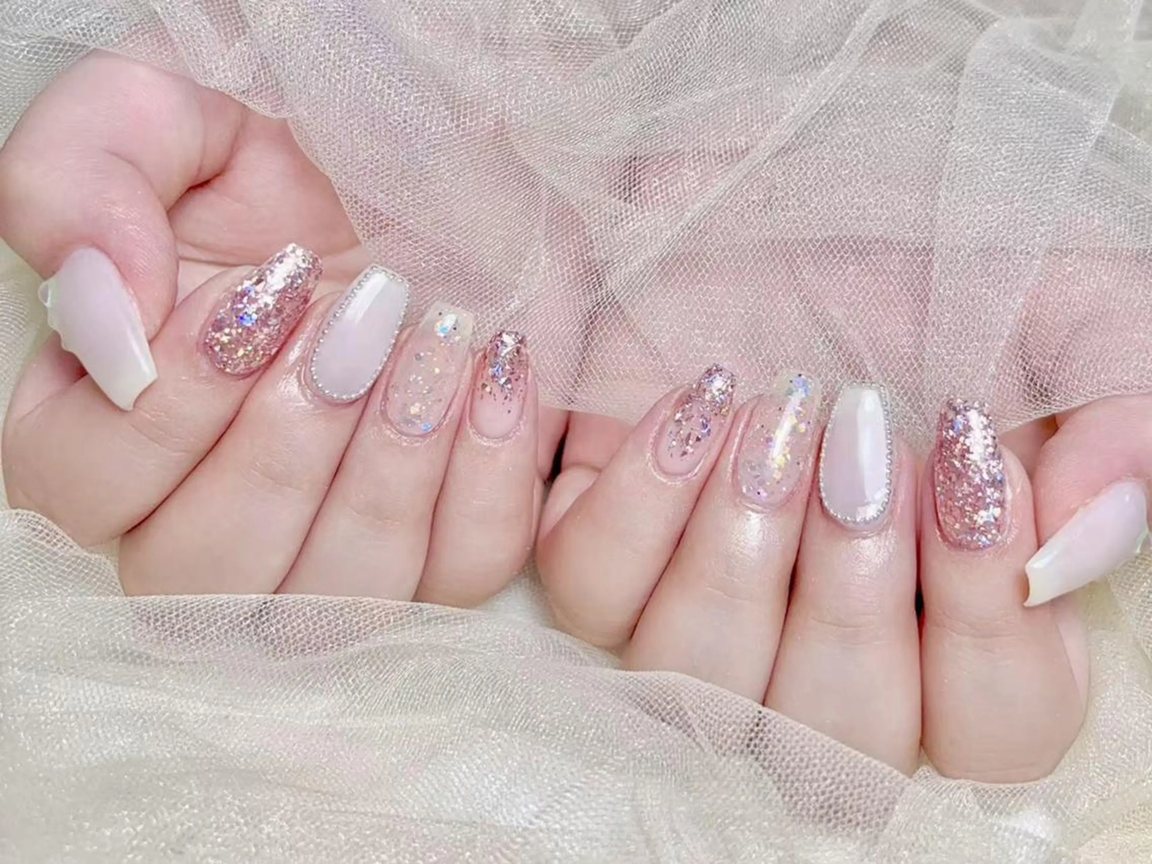 ネイル アートネイル オーロラネイル チークネイル 成人式 長さ出し ナユキNA.YUKI 渋谷店のネイルデザイン