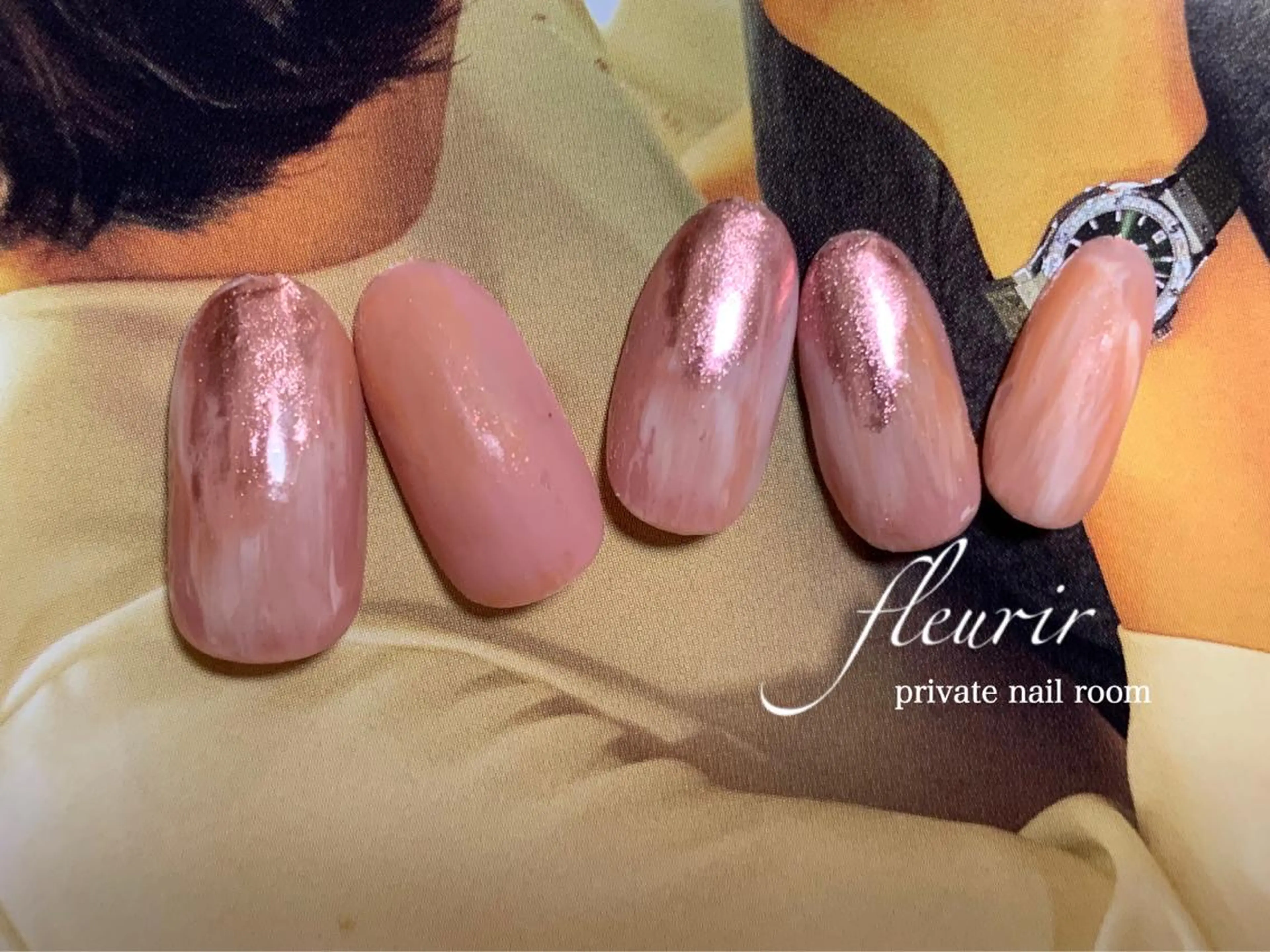 ネイル マットネイル ミラーネイル ニュアンスネイル オレンジ ピンク フルリール 【プライベートサロンのネイルデザイン