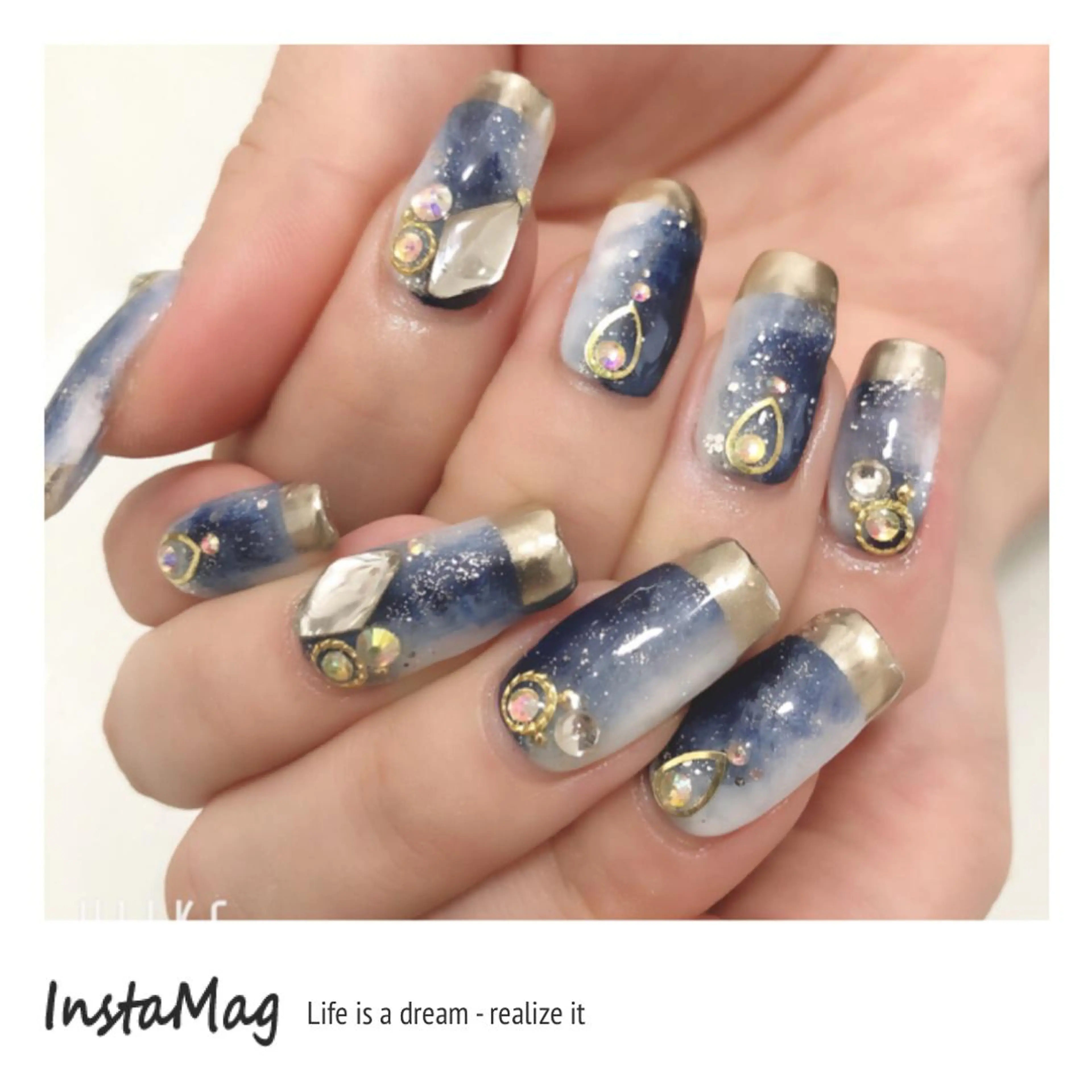 ネイル ブルー ジェルネイル 大理石ネイル(マーブル) 持ち込み スカルプネイル Azulsou 廣川愛のネイルデザイン