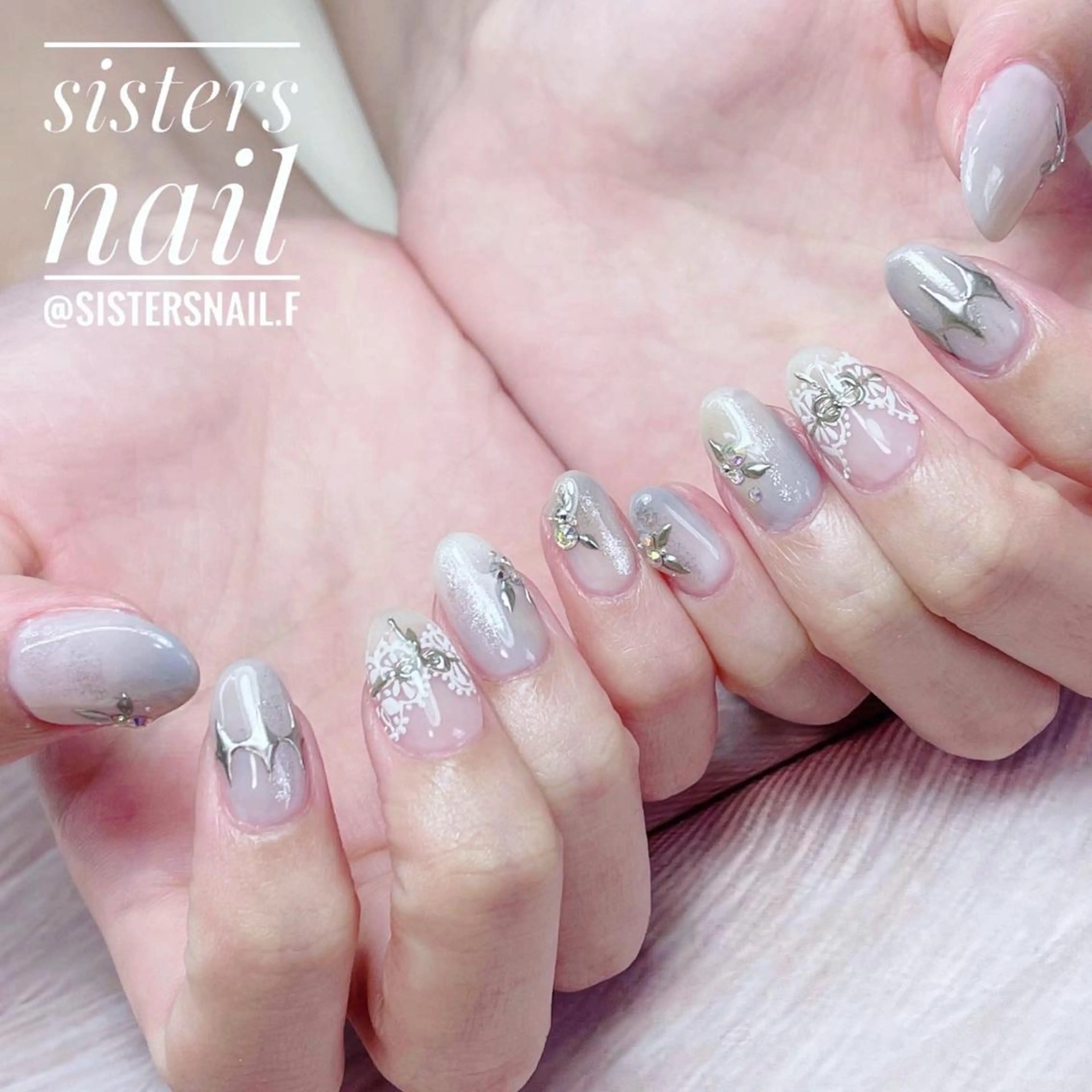 ネイル アートネイル レース ニュアンスネイル ブライダルネイル ホワイト sisters nail.fのネイルデザイン