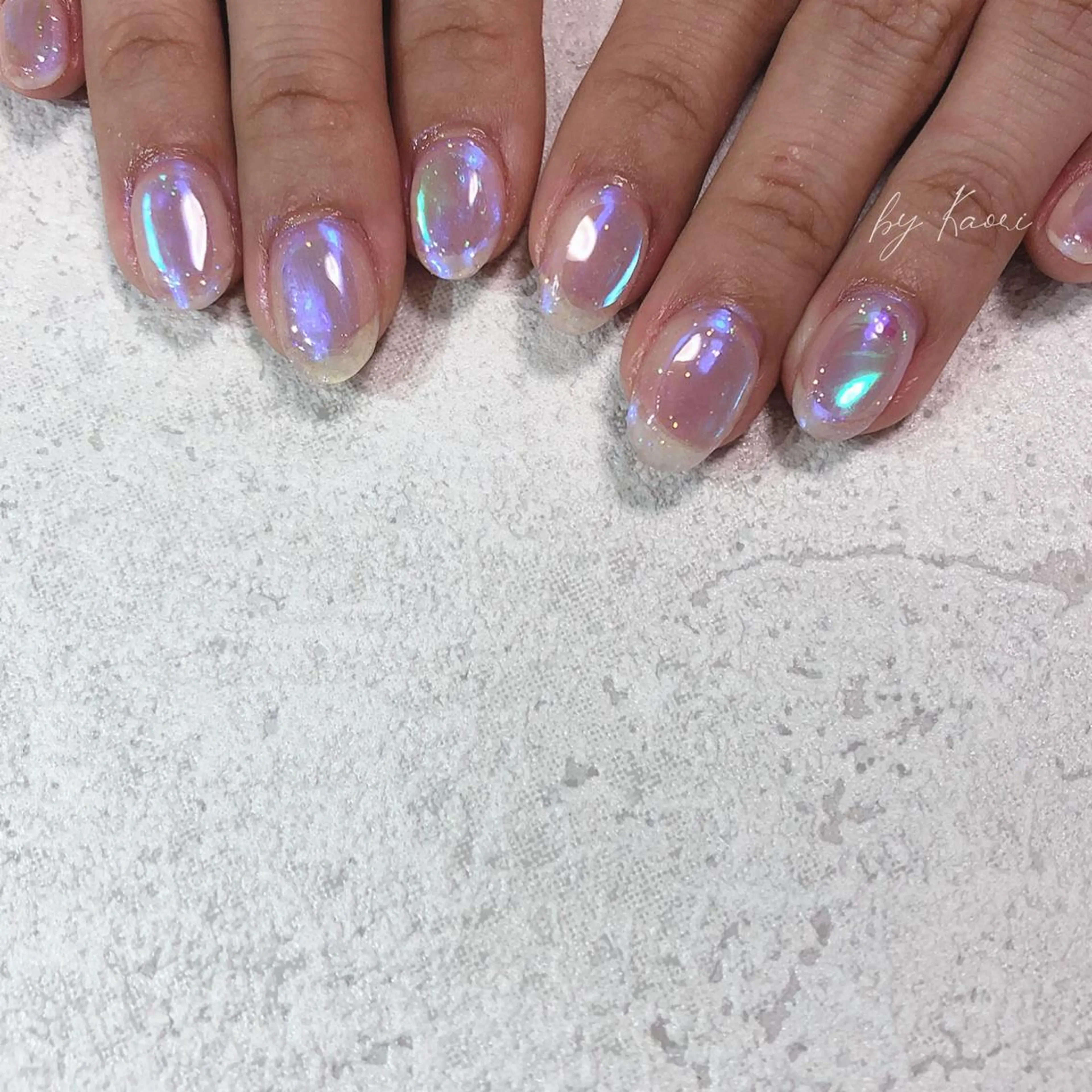 ネイル オーロラネイル ブラウン カジュアル フットネイル フレンチネイル ハンドネイル フットネイル _Defi_ by Kaoriのネイルデザイン